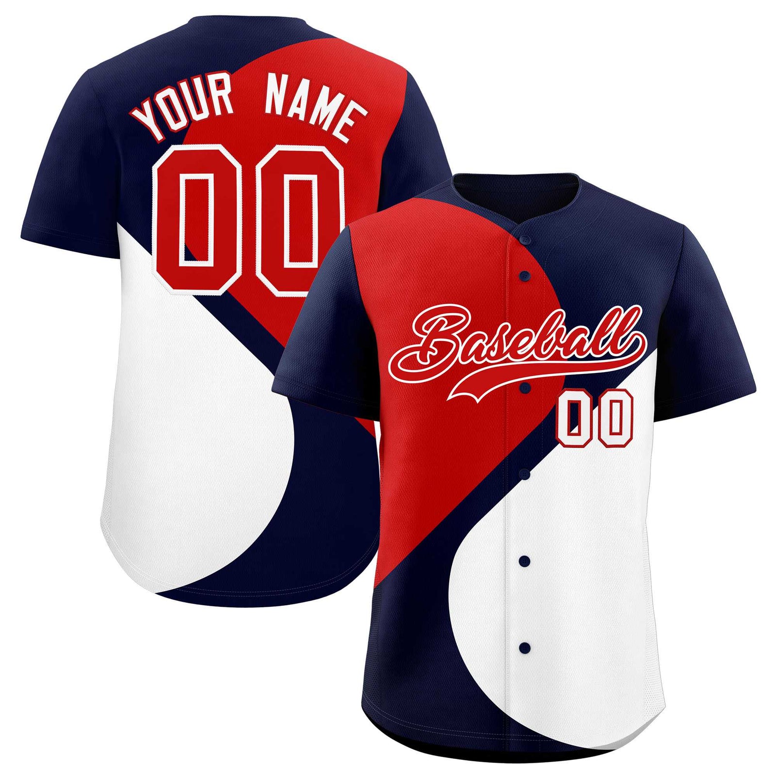 Custom Navy Red-White Color Block Personalized Half Heart Pattern Authentic Baseball Jersey