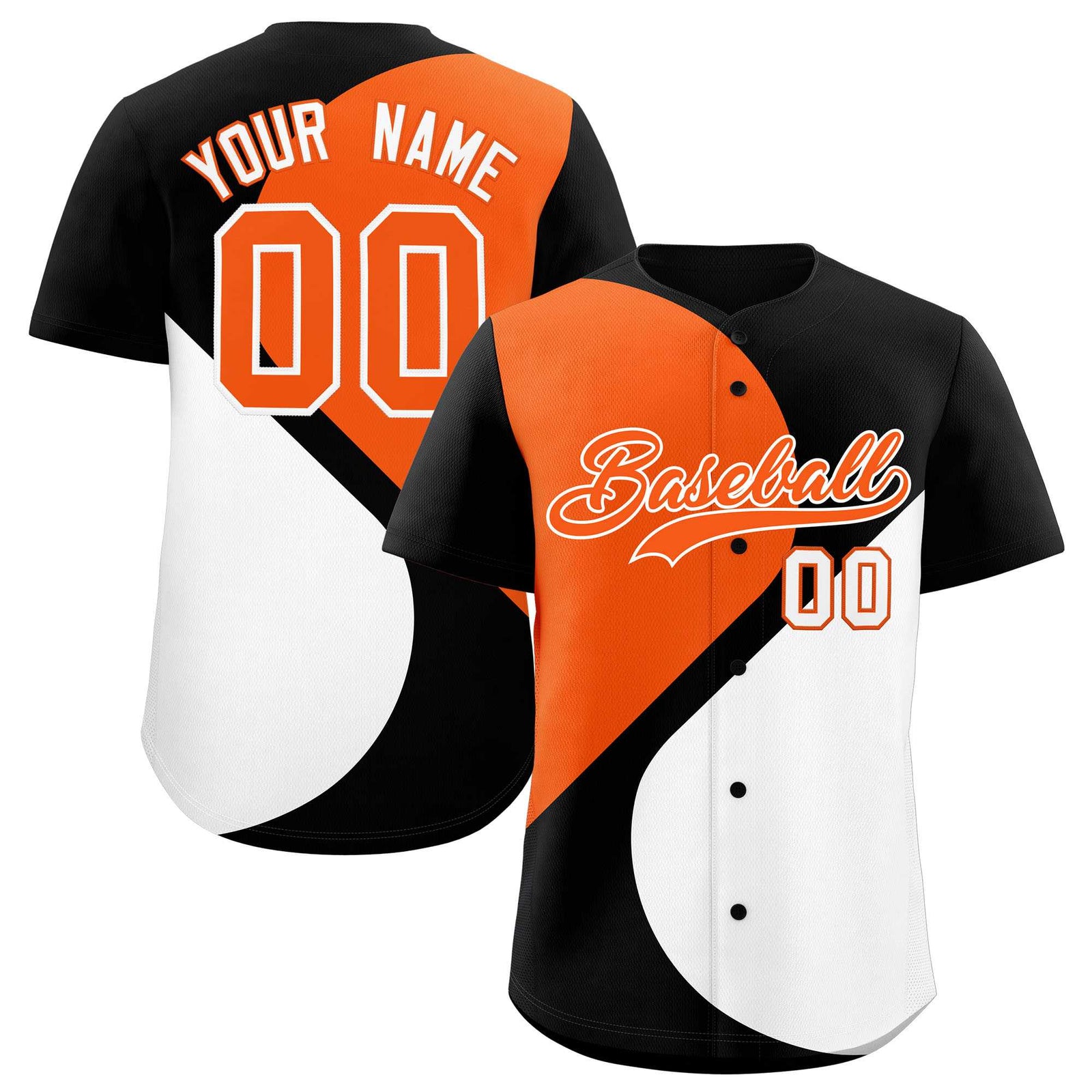 Custom Black Orange-White Color Block Personalized Half Heart Pattern Authentic Baseball Jersey