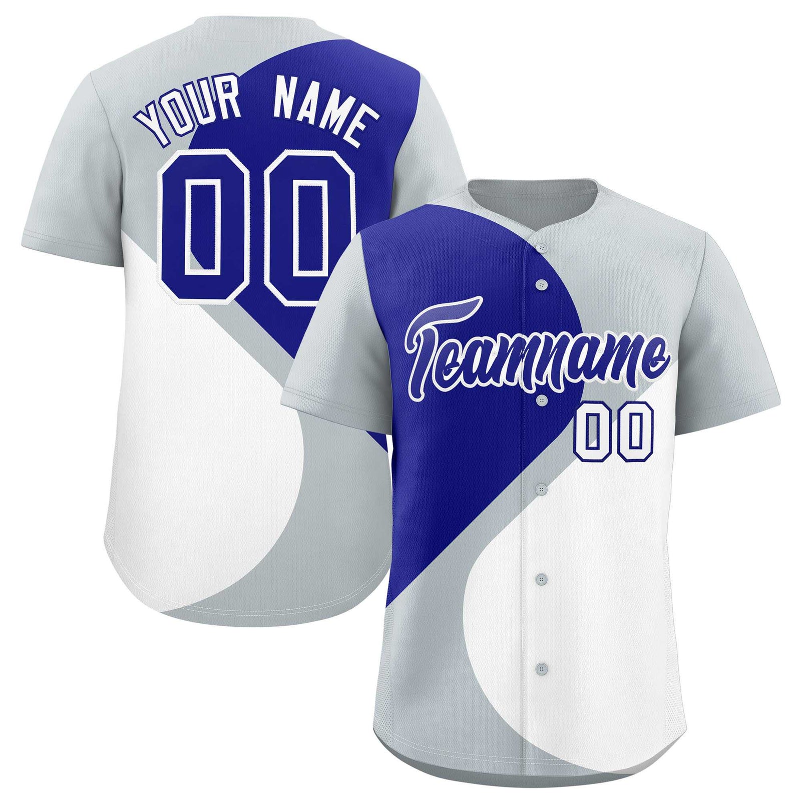 Custom Silver Royal-White Color Block Personalized Half Heart Pattern Authentic Baseball Jersey