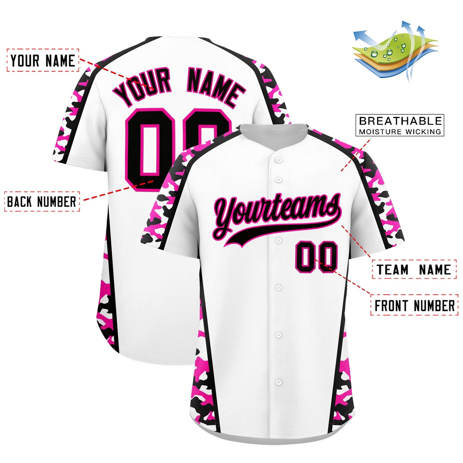 Custom White Rose Red Side Camo Style Personalization Baseball Jersey| KXKSHOP