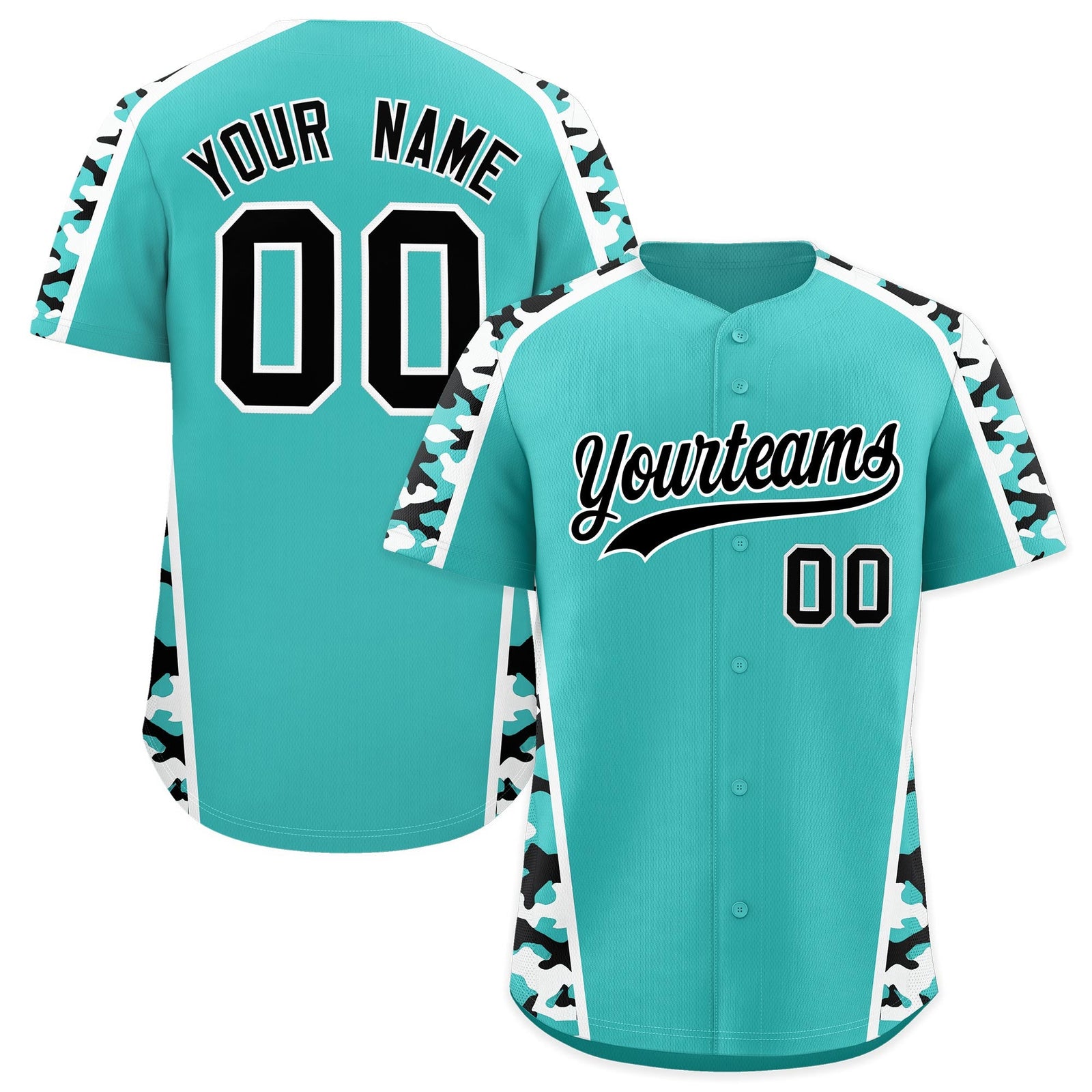 Custom Teal Black Side Camo Style Personalization Baseball Jersey| KXKSHOP