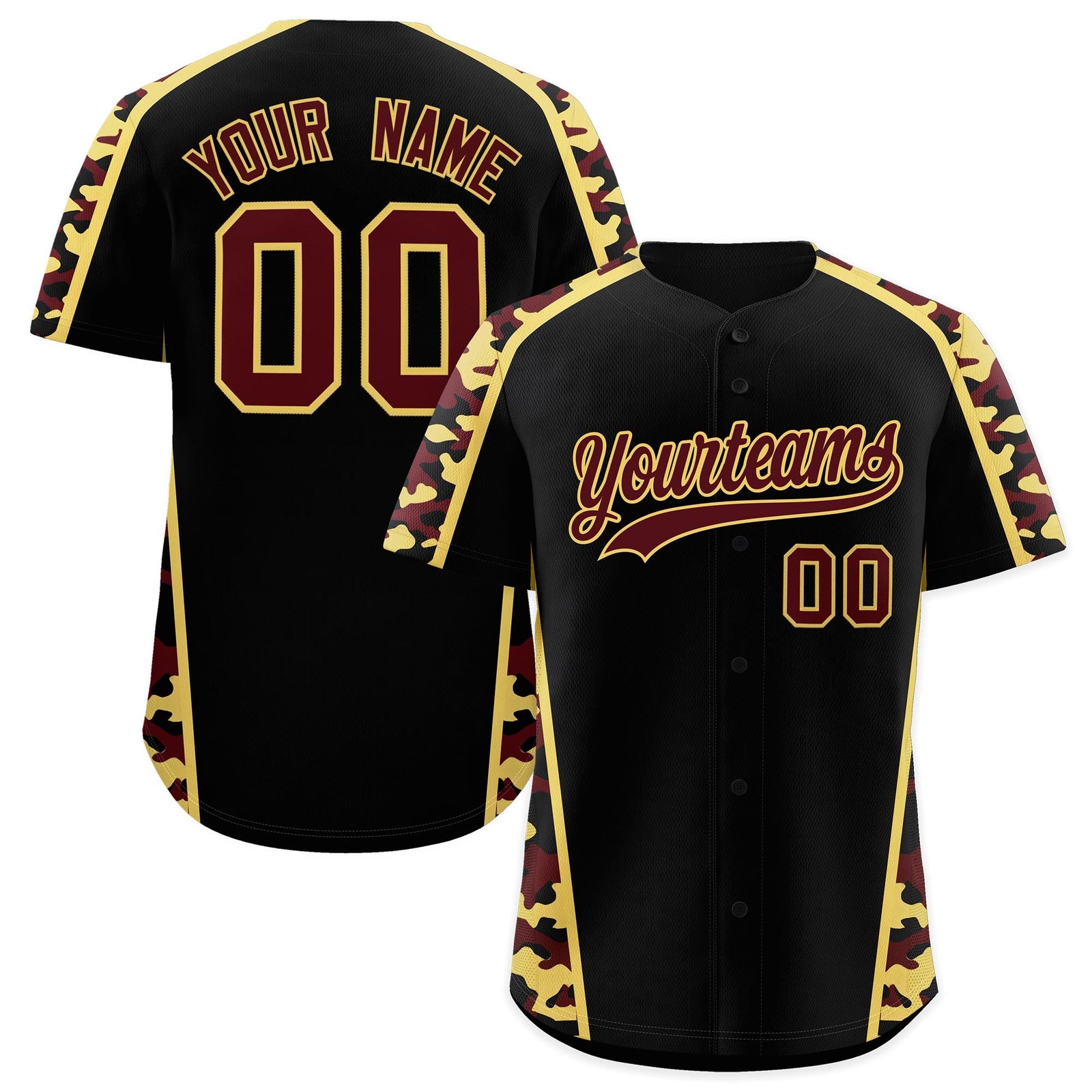 Custom Black Khaki Side Camo Style Personalization Baseball Jersey| KXKSHOP