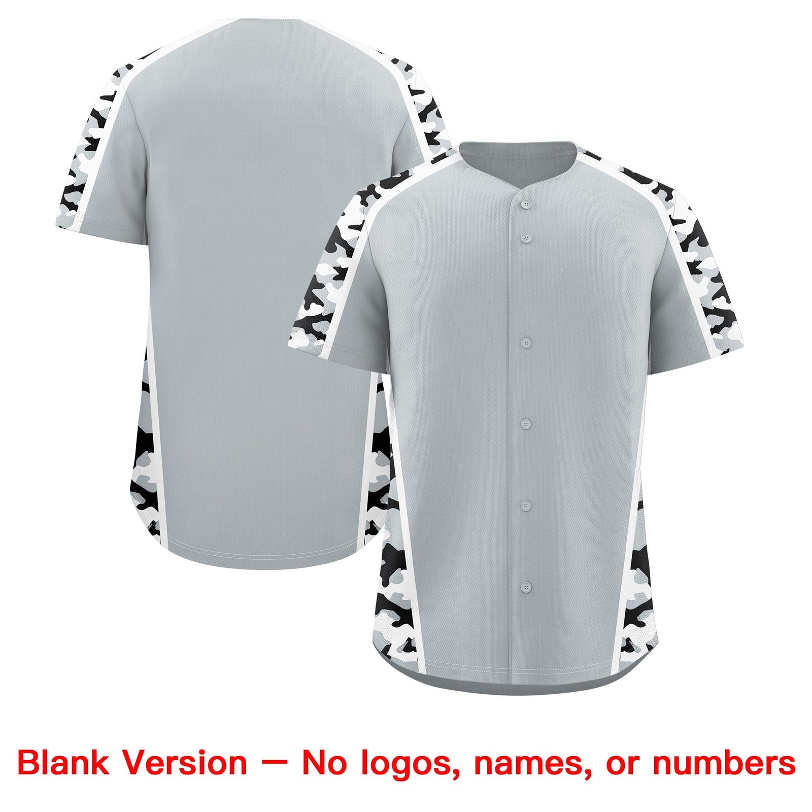 Custom Silver Black Side Camo Style Personalization Baseball Jersey| KXKSHOP