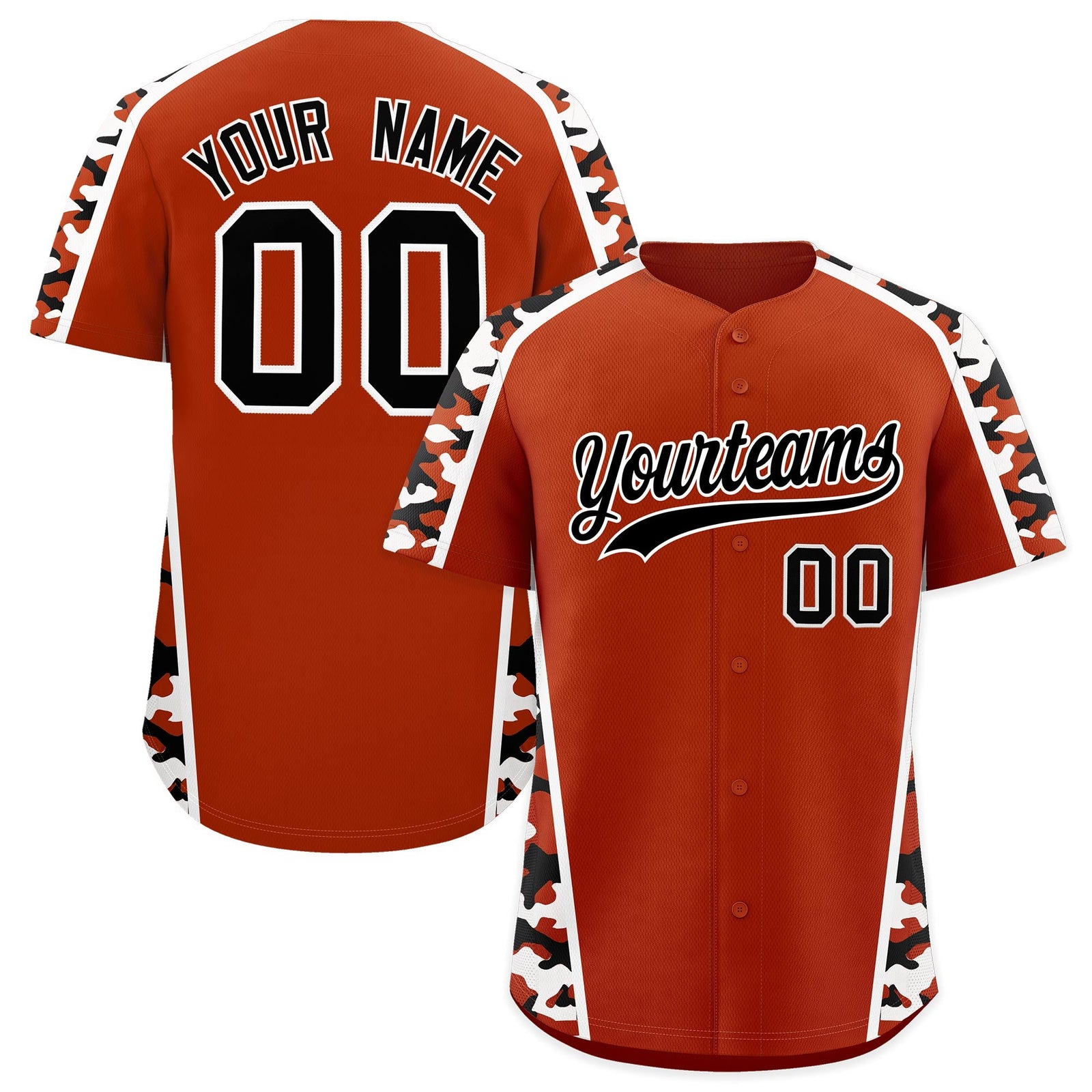 Custom Dark Orange Black Side Camo Style Personalization Baseball Jersey| KXKSHOP