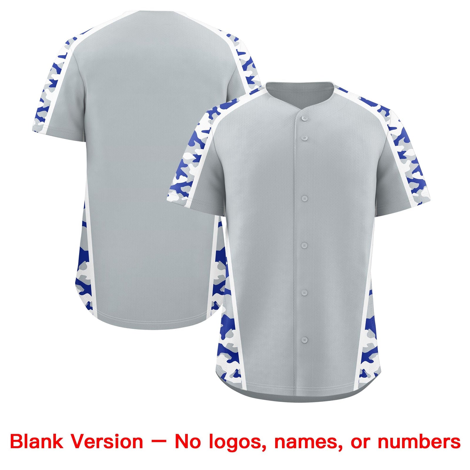 Custom Silver Royal Blue Side Camo Style Personalization Baseball Jersey| KXKSHOP