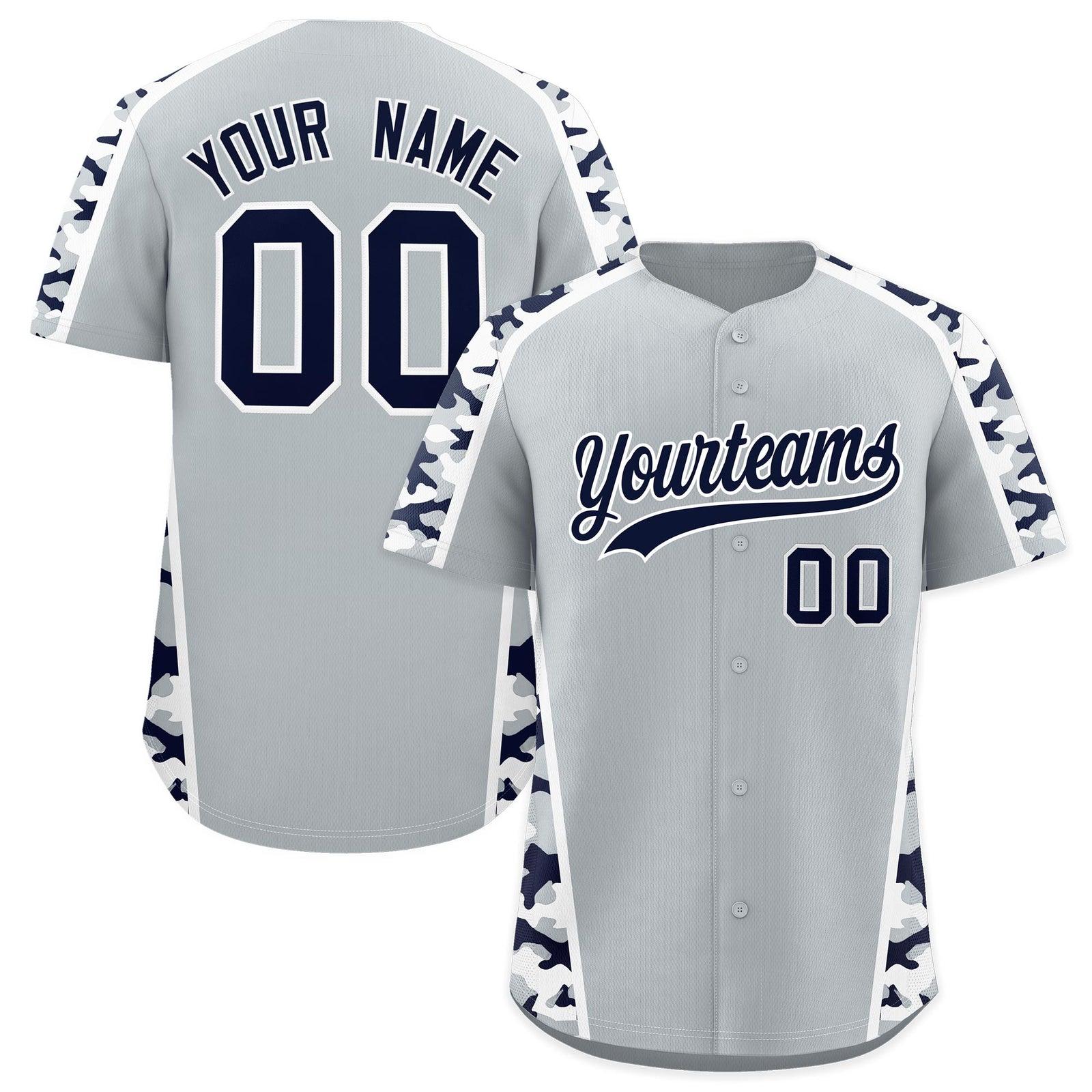 Custom Silver Navy Side Camo Style Personalization Baseball Jersey| KXKSHOP