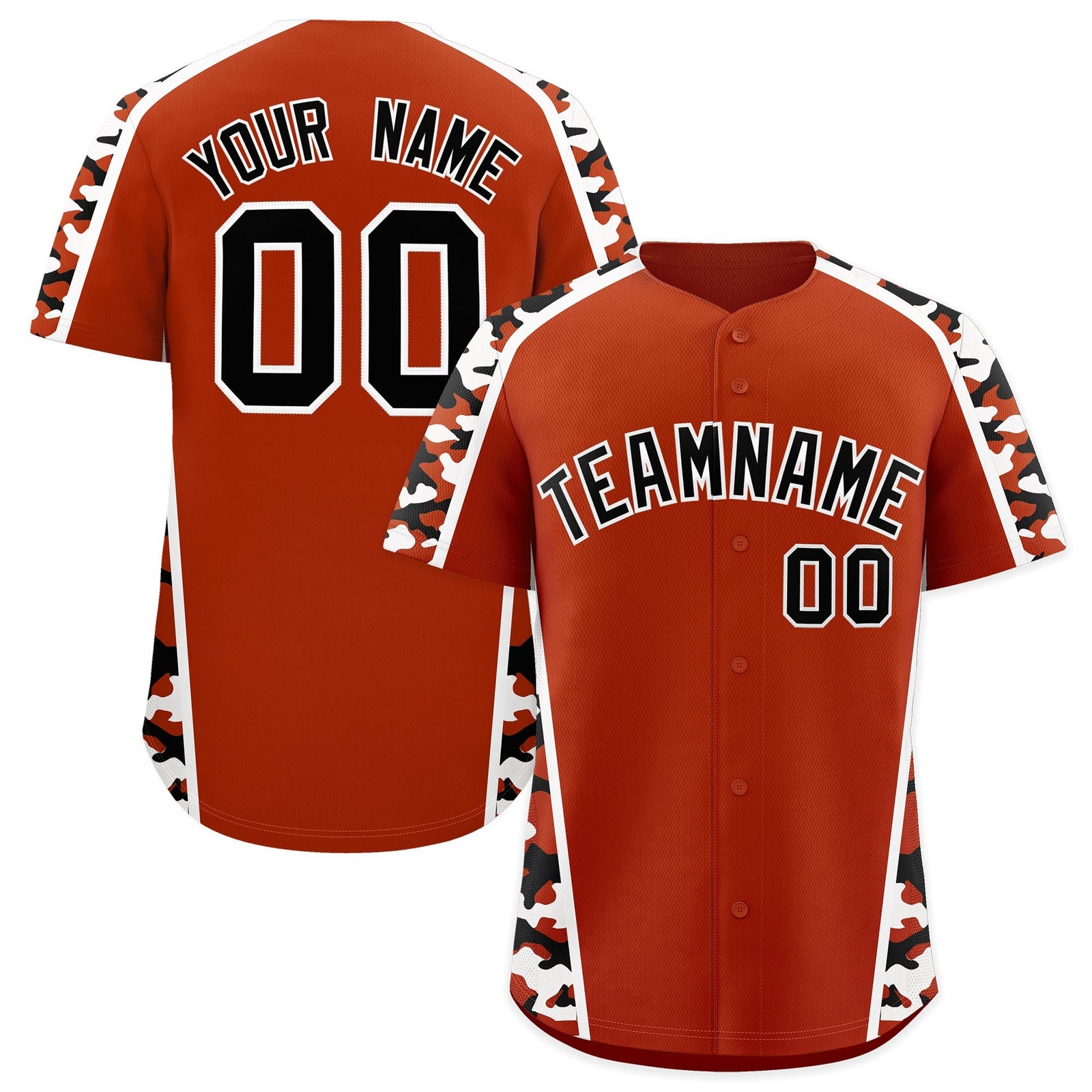 Custom Dark Orange Black Side Camo Style Personalization Baseball Jersey| KXKSHOP