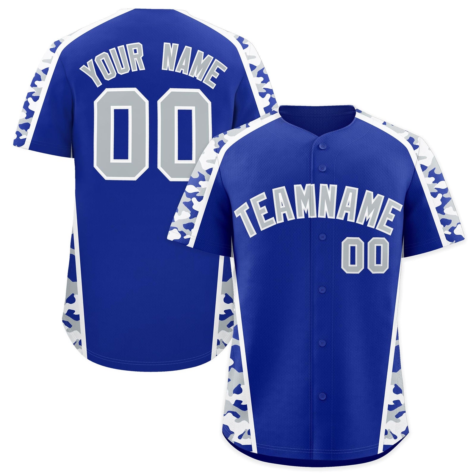 Custom Royal Blue Silver Side Camo Style Personalization Baseball Jersey| KXKSHOP