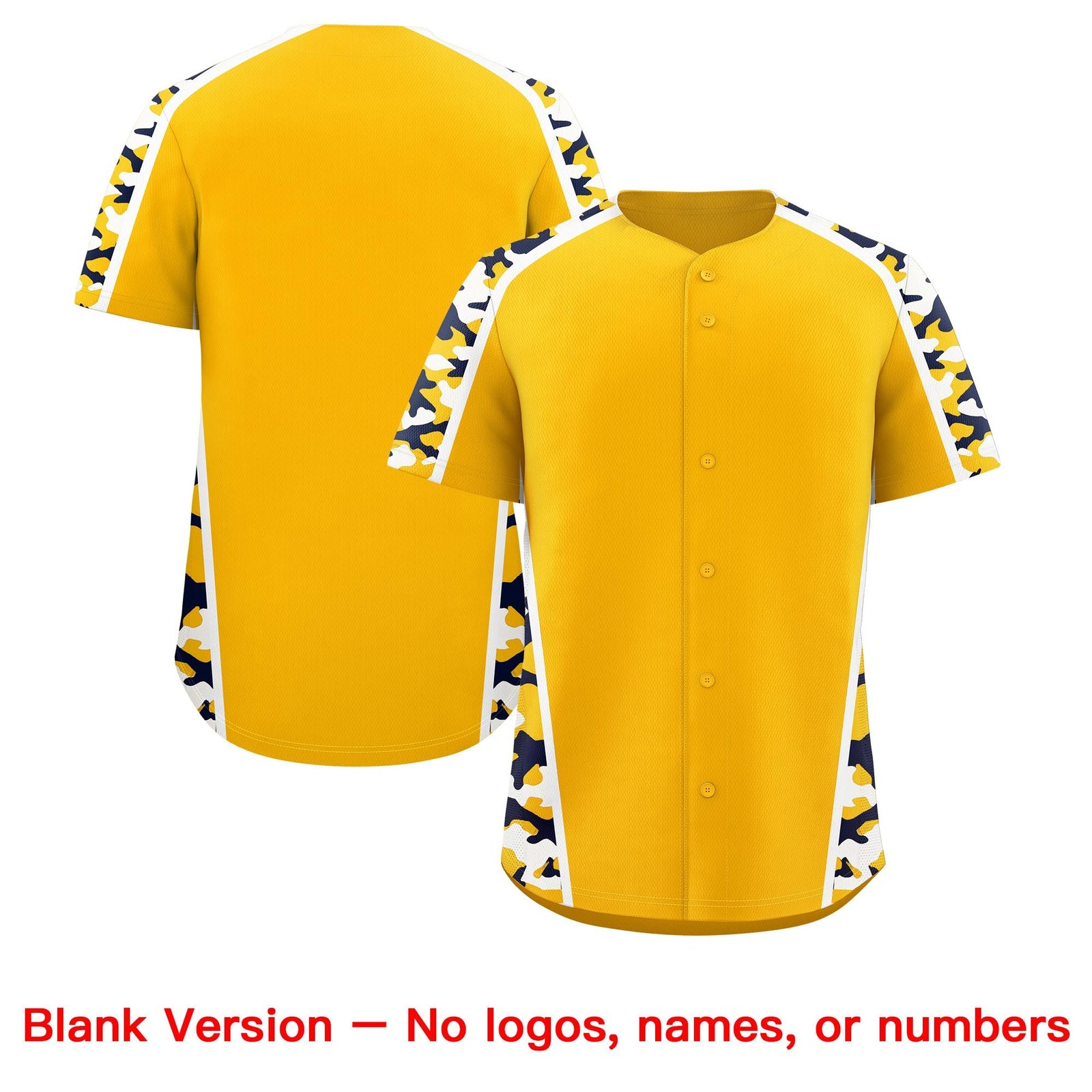 Custom Yellow Navy Side Camo Style Personalization Baseball Jersey| KXKSHOP