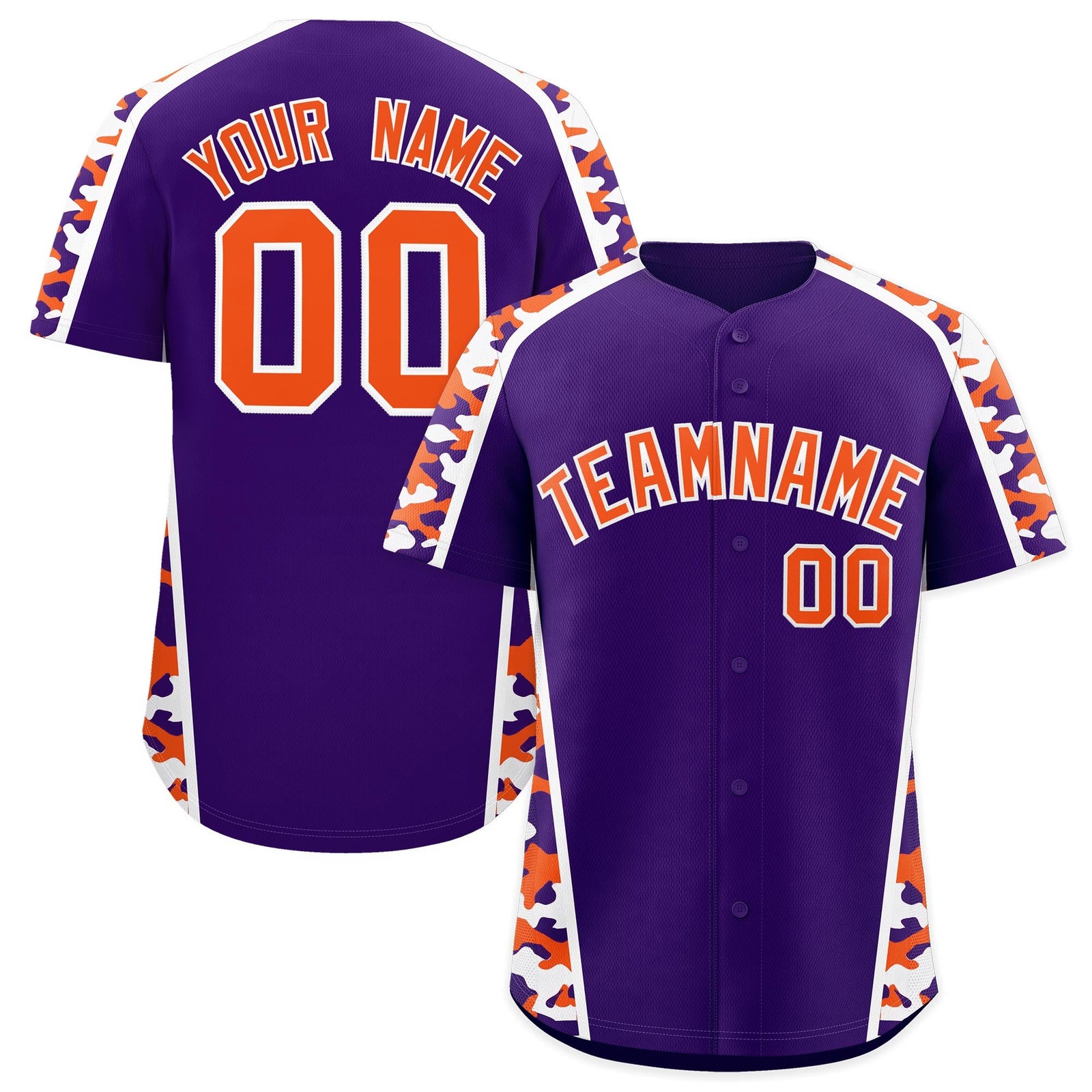 Custom Purple Orange Side Camo Style Personalization Baseball Jersey| KXKSHOP