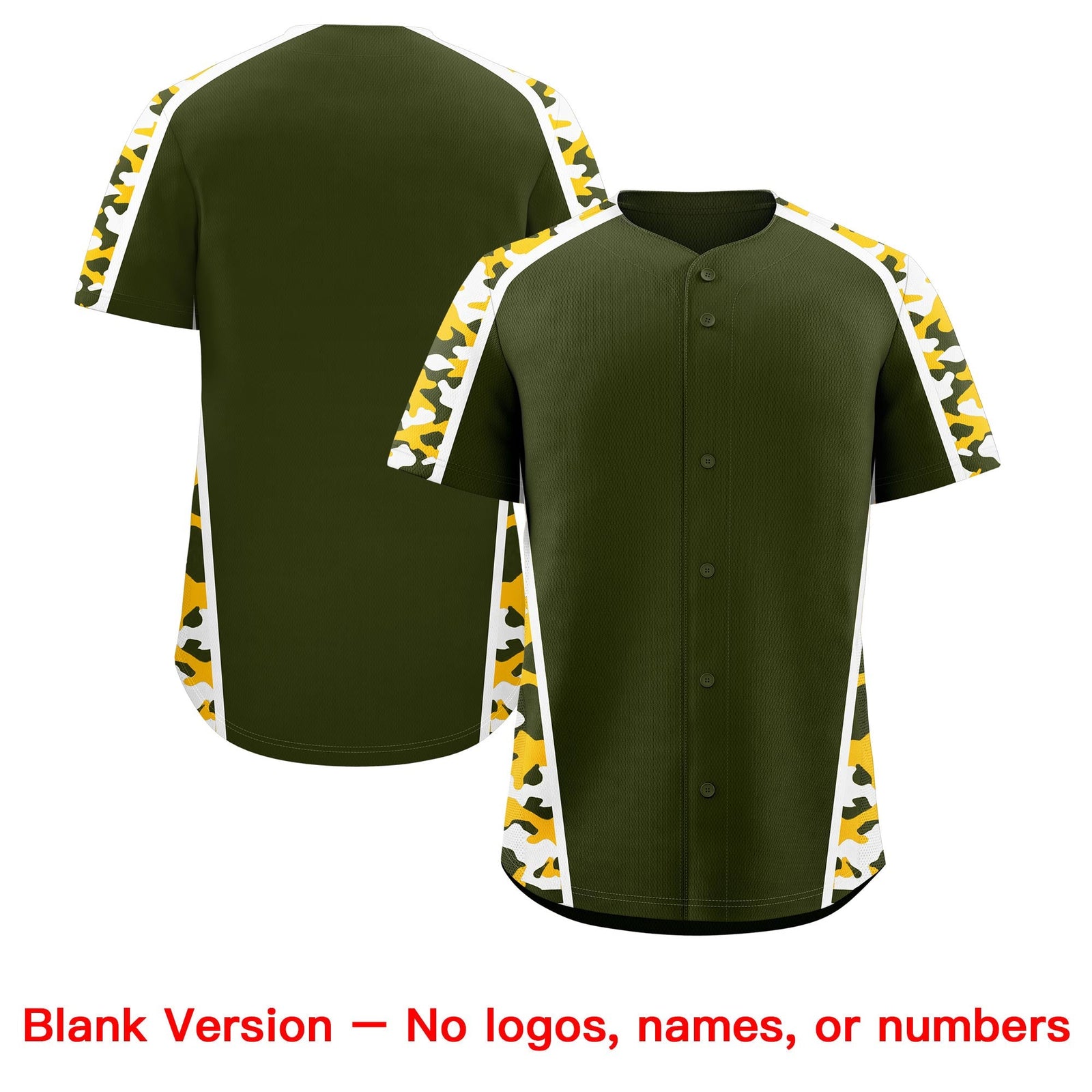 Custom Olive Yellow Side Camo Style Personalization Baseball Jersey| KXKSHOP