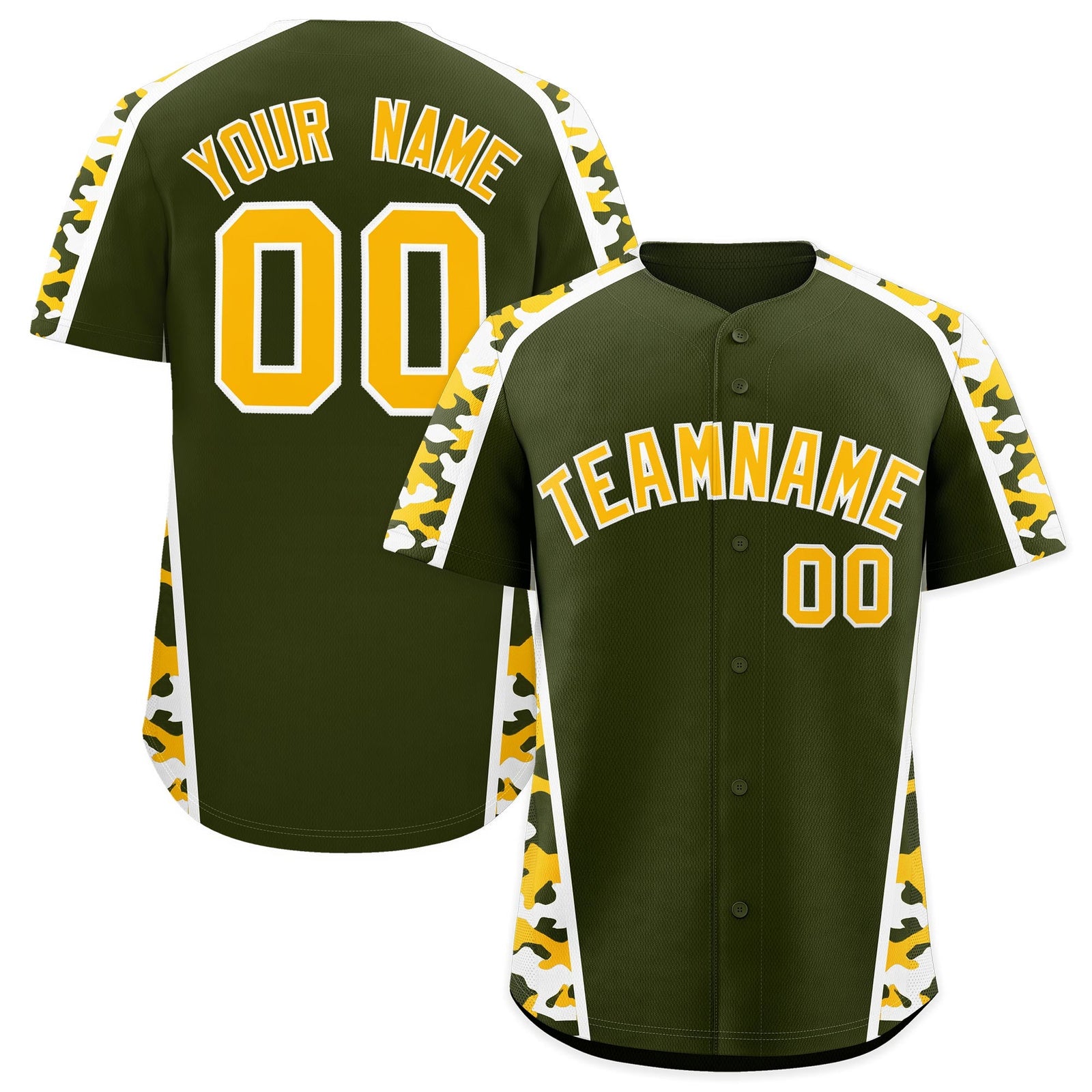 Custom Olive Yellow Side Camo Style Personalization Baseball Jersey| KXKSHOP