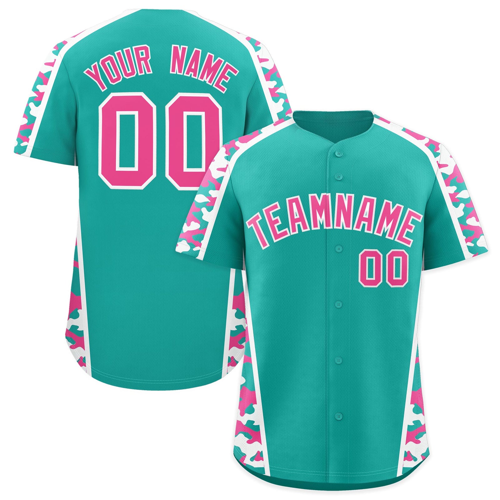 Custom Aqua Pink Side Camo Style Personalization Baseball Jersey| KXKSHOP