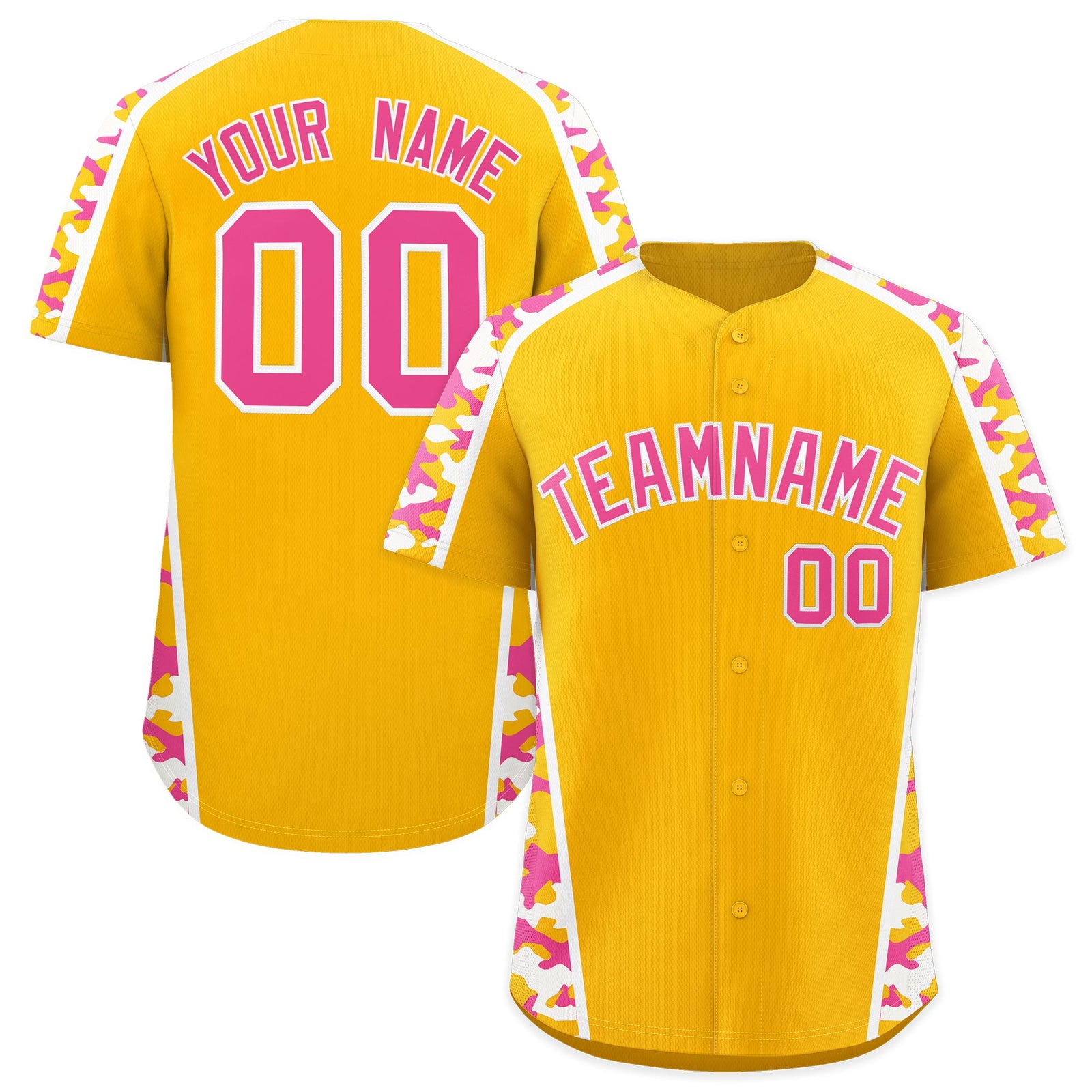 Custom Yellow Pink Side Camo Style Personalization Baseball Jersey| KXKSHOP