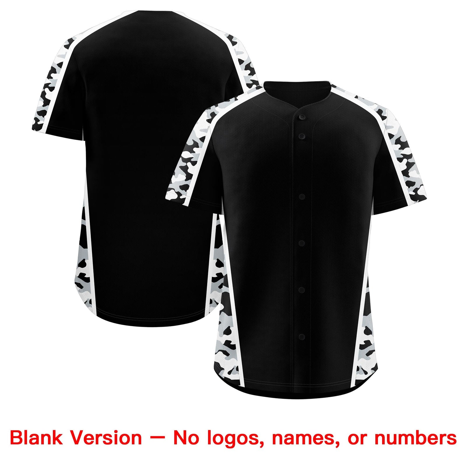 Custom Black Silver Side Camo Style Personalization Baseball Jersey| KXKSHOP
