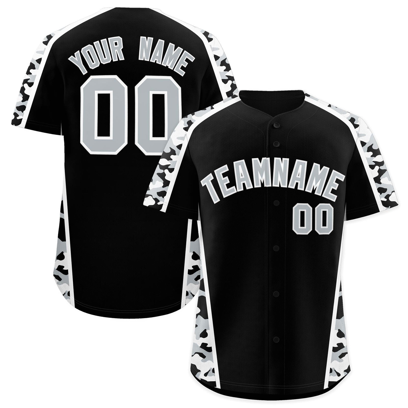 Custom Black Silver Side Camo Style Personalization Baseball Jersey| KXKSHOP