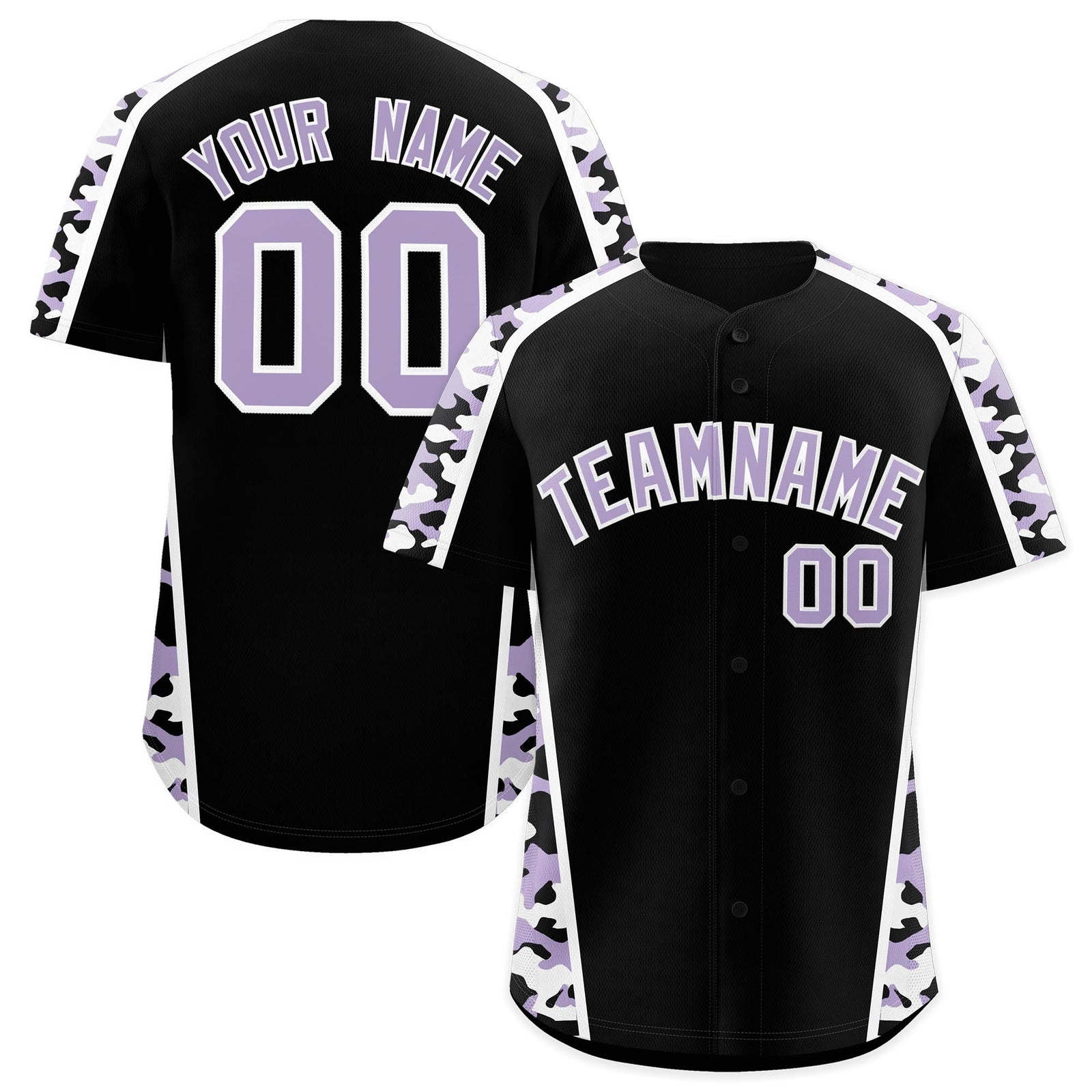 Custom Black Light Purple Side Camo Style Personalization Baseball Jersey| KXKSHOP