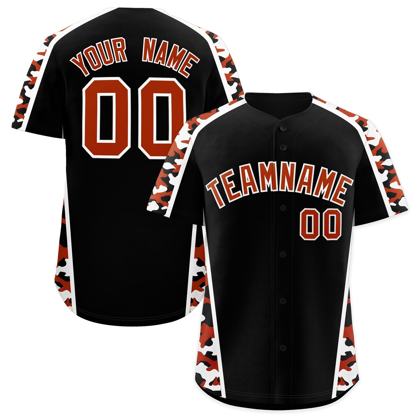 Custom Black Dark Orange Side Camo Style Personalization Baseball Jersey| KXKSHOP