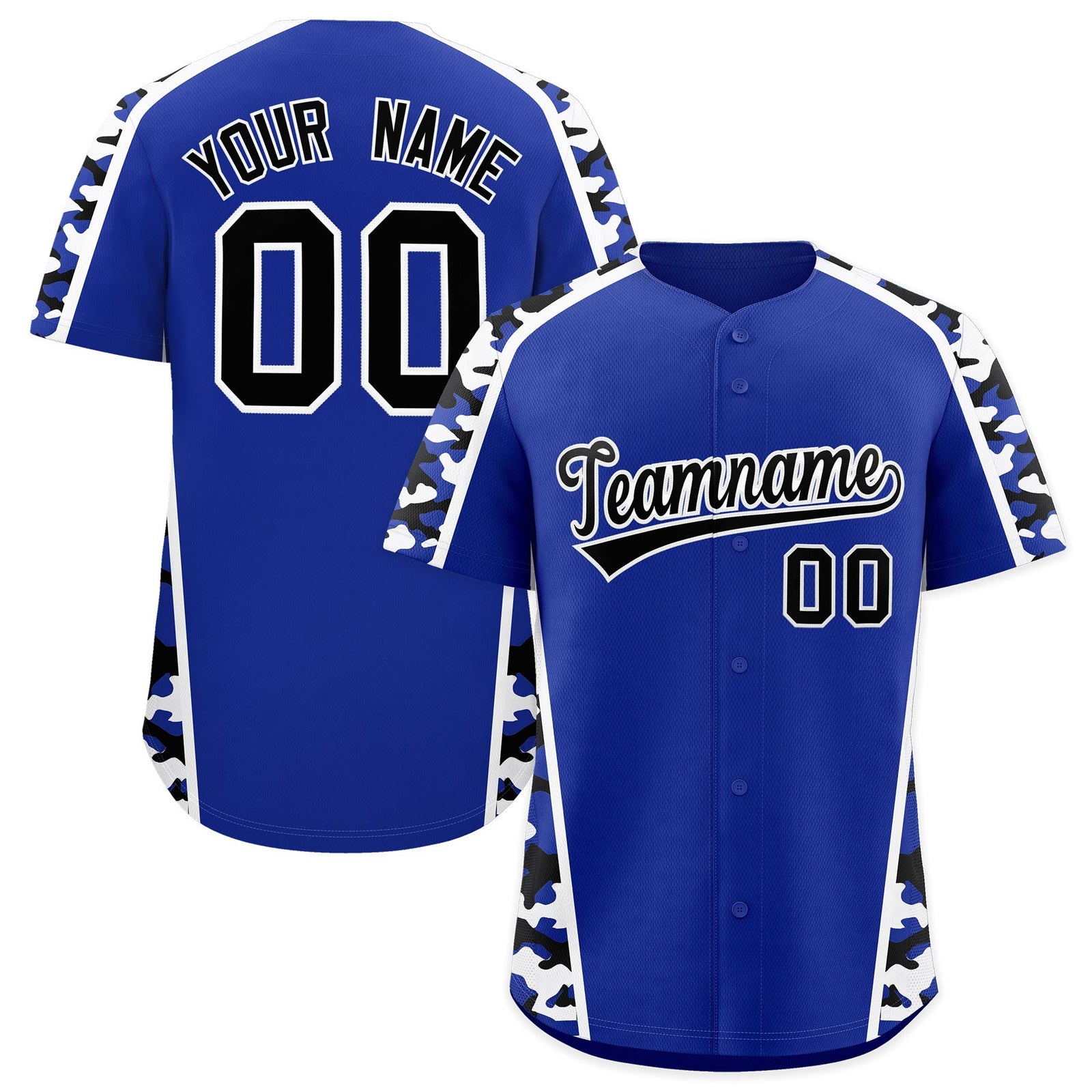 Custom Royal Blue Black Side Camo Style Personalization Baseball Jersey| KXKSHOP