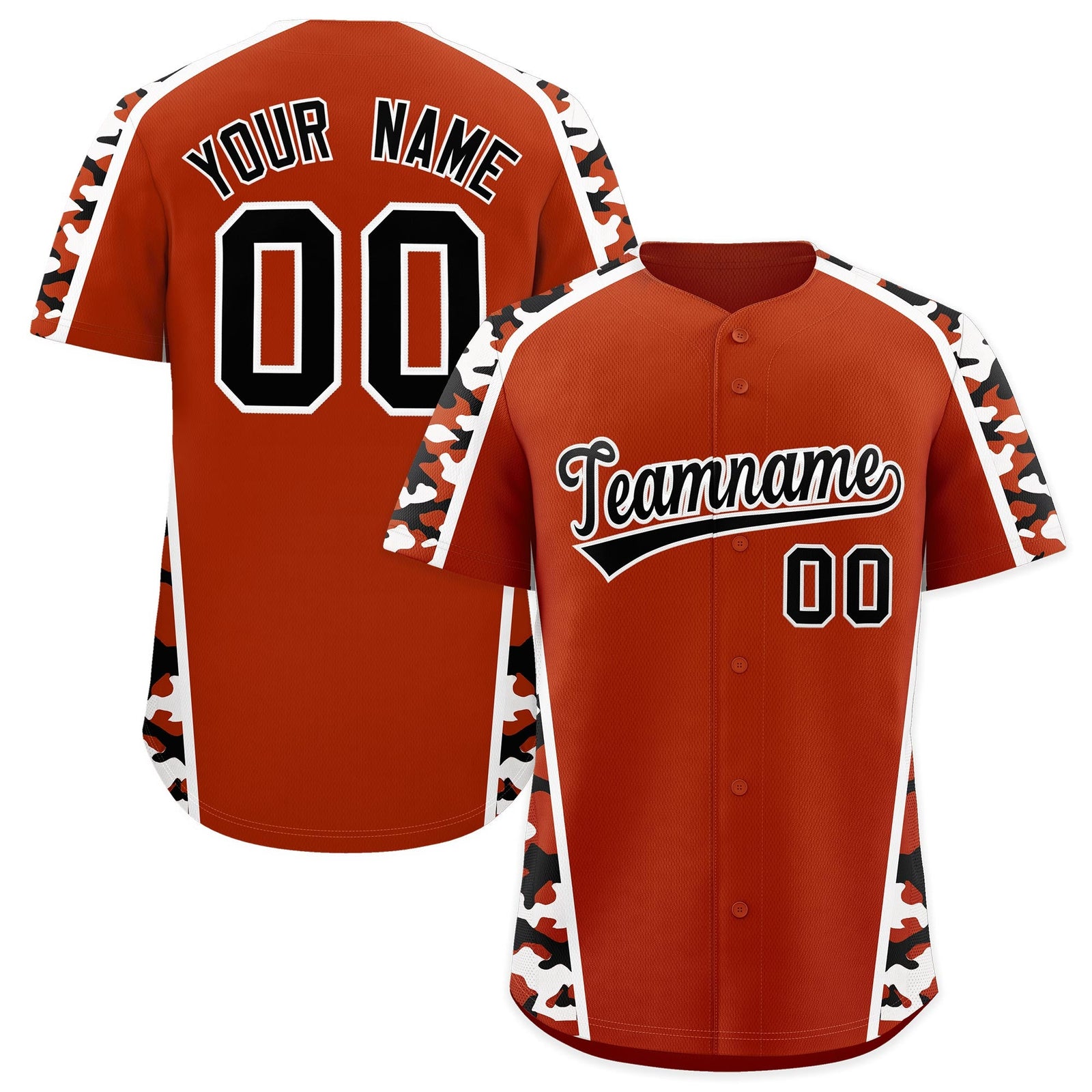 Custom Dark Orange Black Side Camo Style Personalization Baseball Jersey| KXKSHOP