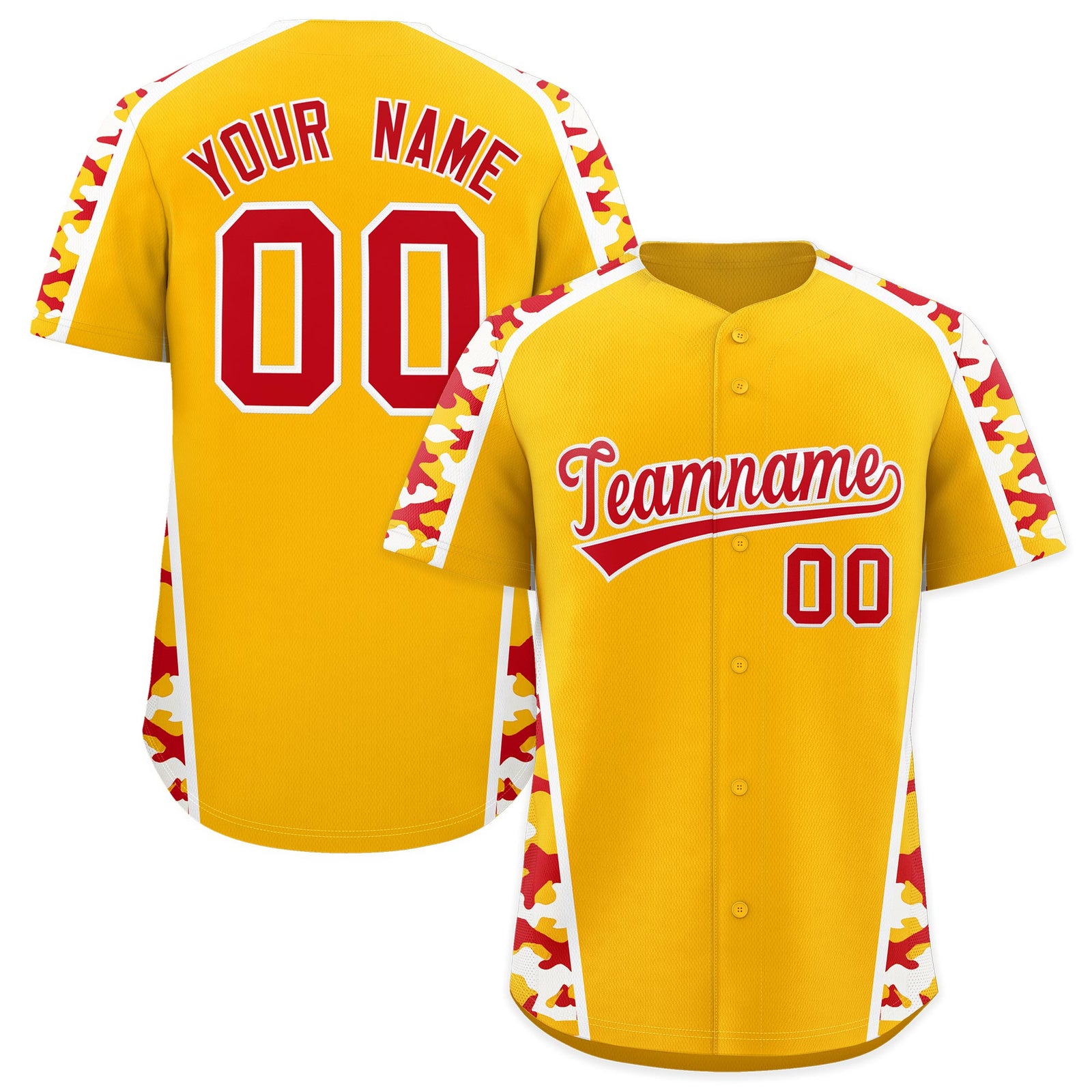 Custom Yellow Red Side Camo Style Personalization Baseball Jersey| KXKSHOP
