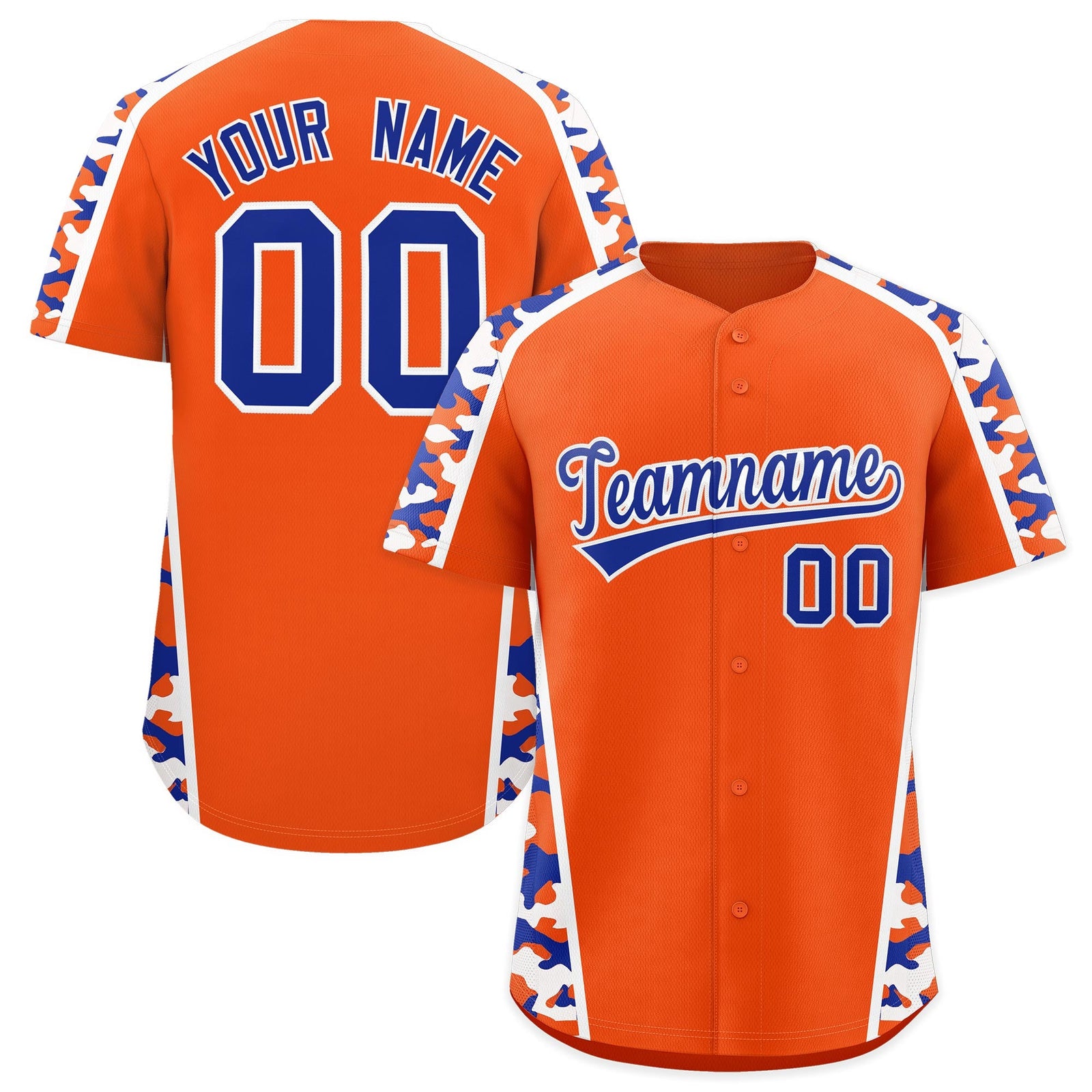 Custom Orange Royal Blue Side Camo Style Personalization Baseball Jersey| KXKSHOP