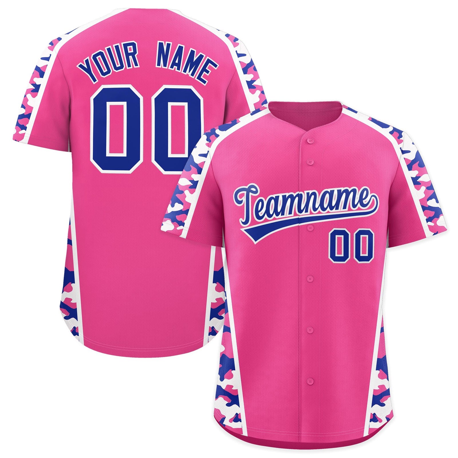Custom Pink Royal Blue Side Camo Style Personalization Baseball Jersey| KXKSHOP
