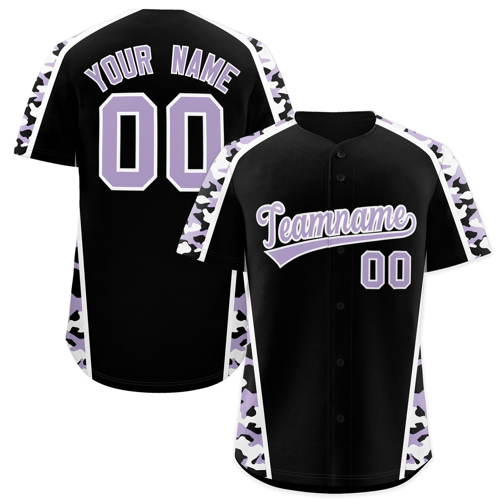 Custom Black Light Purple Side Camo Style Personalization Baseball Jersey| KXKSHOP