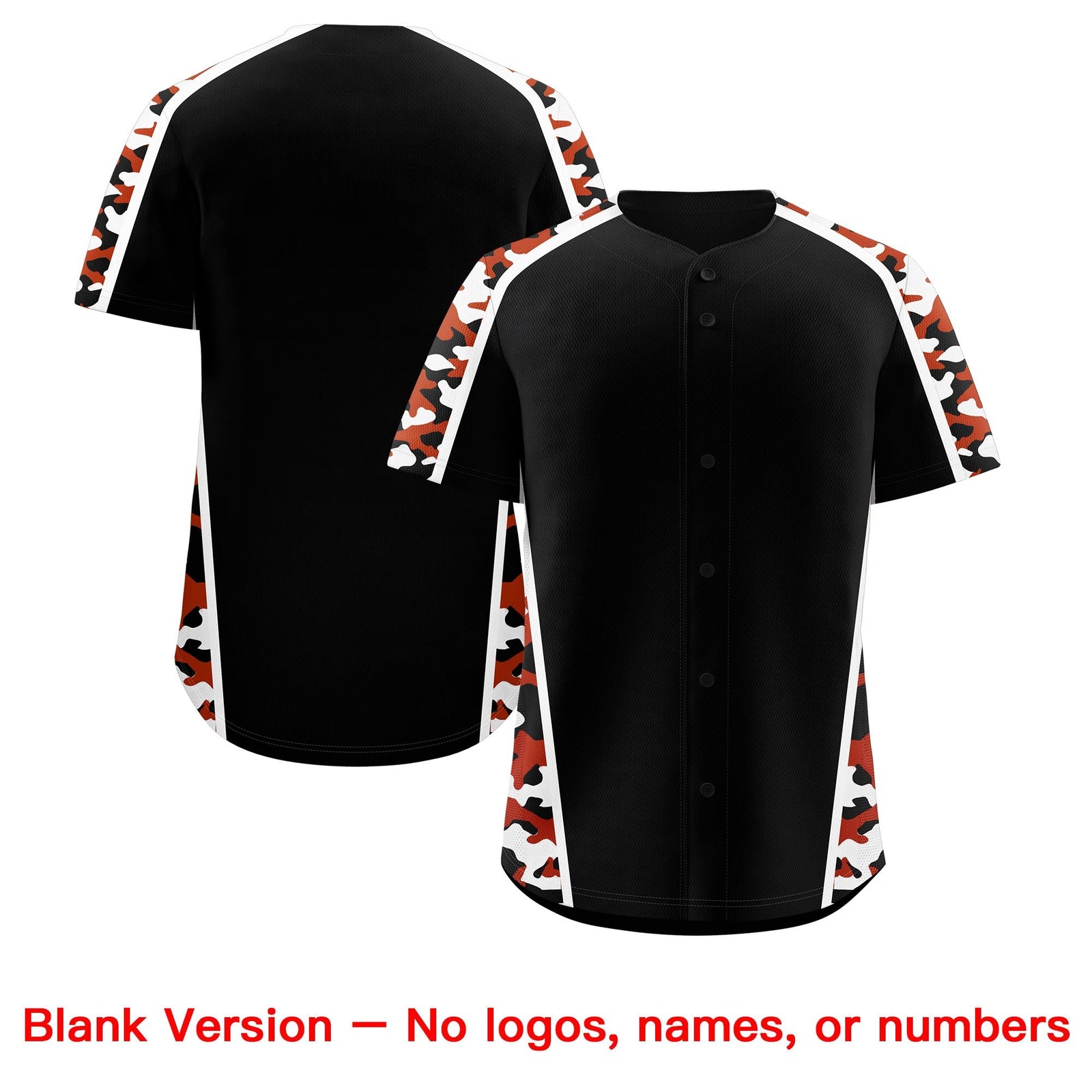 Custom Black Dark Orange Side Camo Style Personalization Baseball Jersey| KXKSHOP