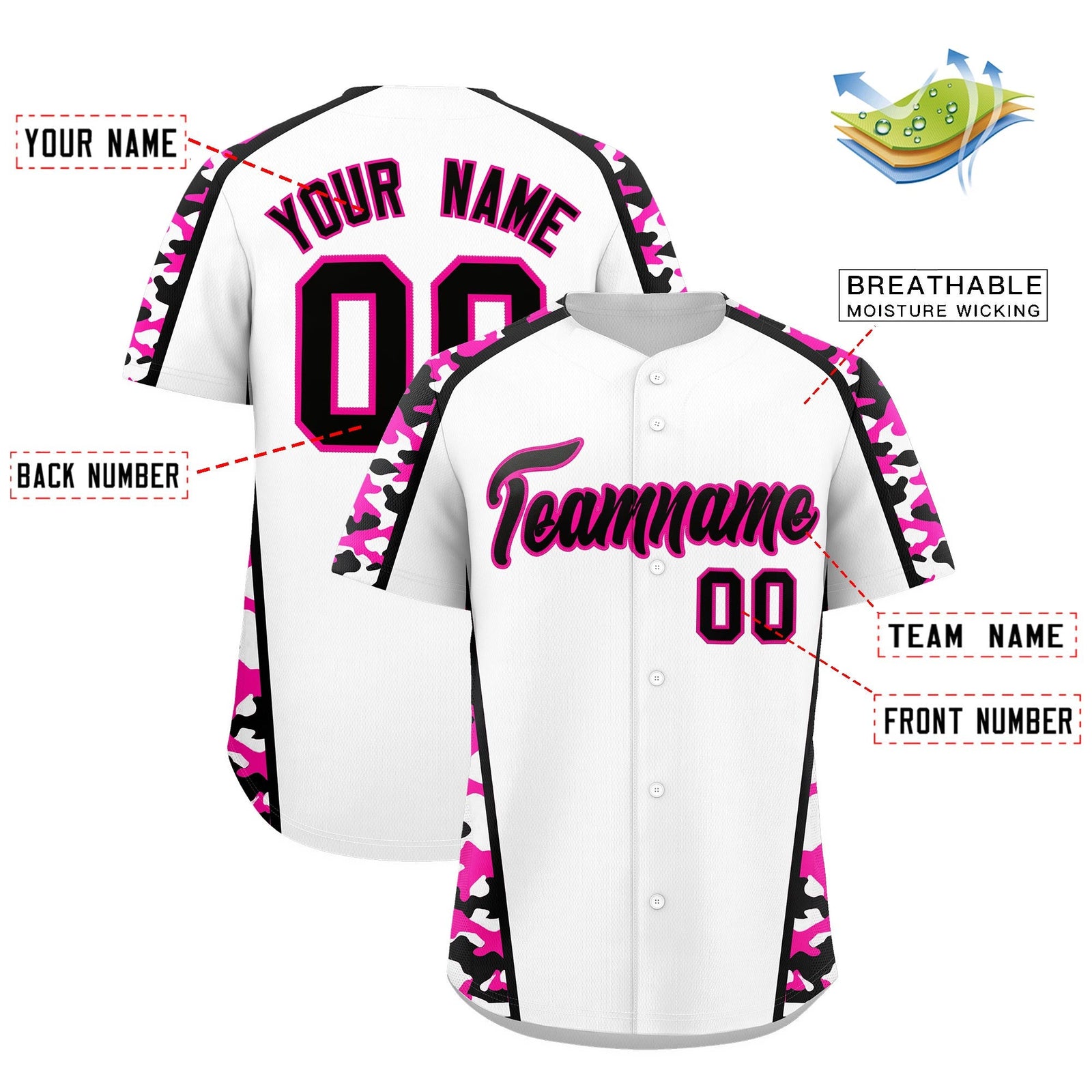 Custom White Rose Red Side Camo Style Personalization Baseball Jersey| KXKSHOP