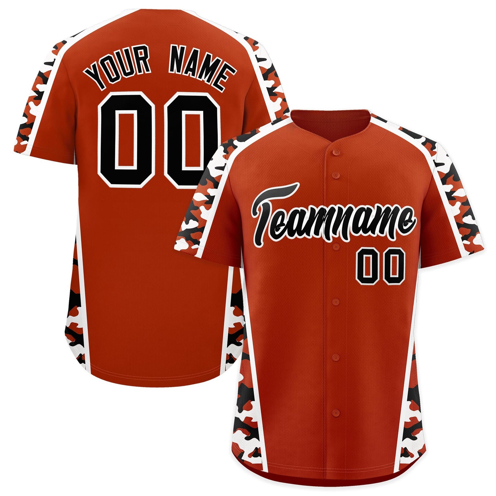 Custom Dark Orange Black Side Camo Style Personalization Baseball Jersey| KXKSHOP