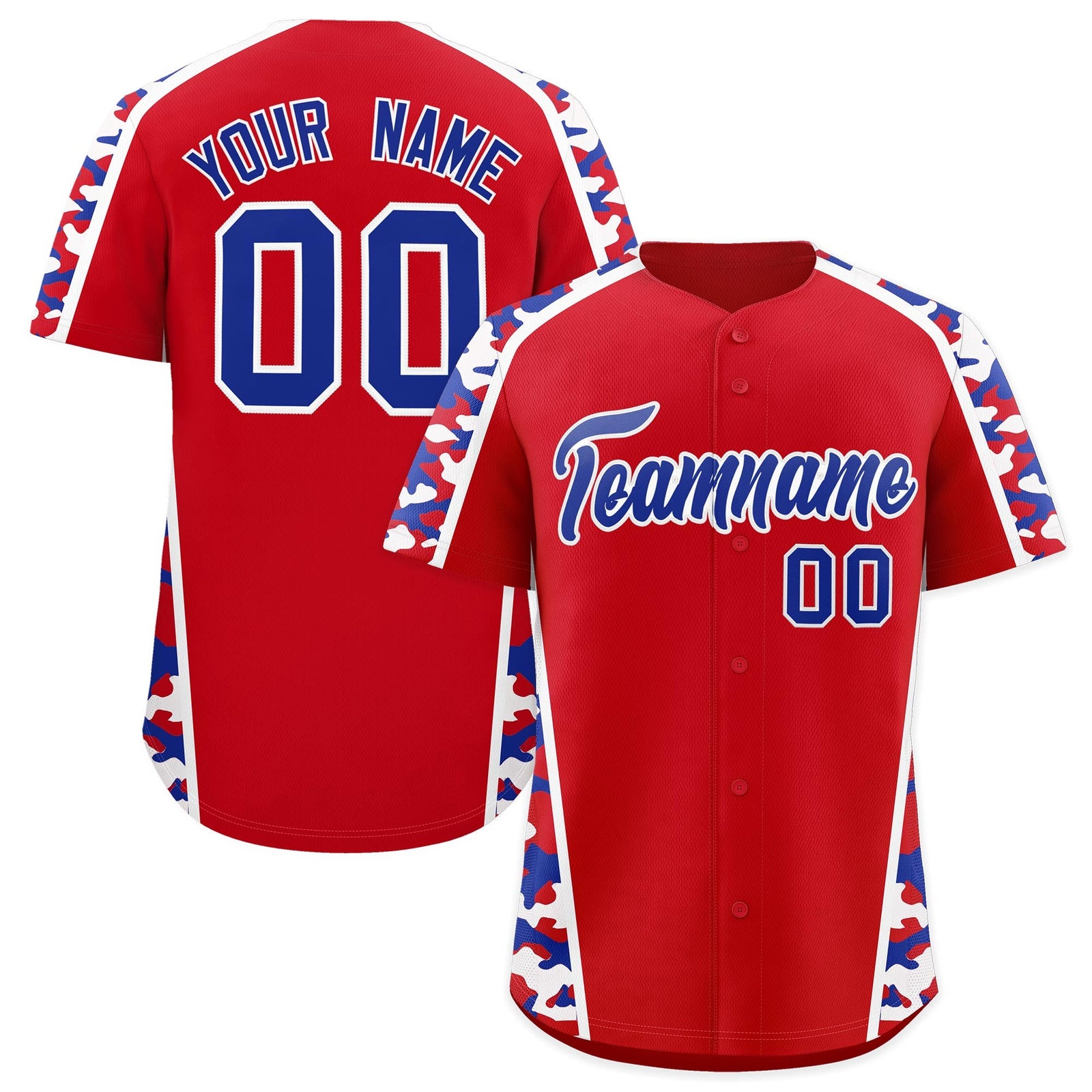 Custom Red Royal Blue Side Camo Style Personalization Baseball Jersey| KXKSHOP