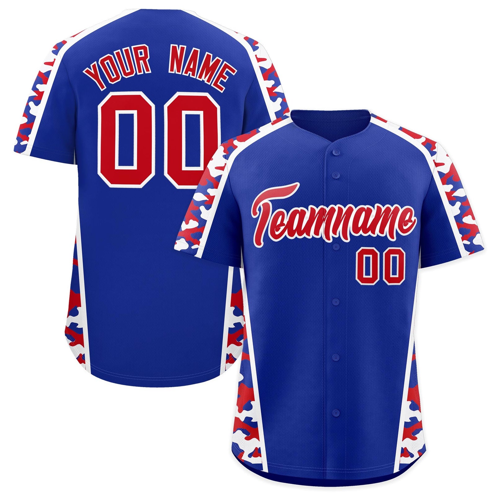 Custom Royal Blue Red Side Camo Style Personalization Baseball Jersey| KXKSHOP
