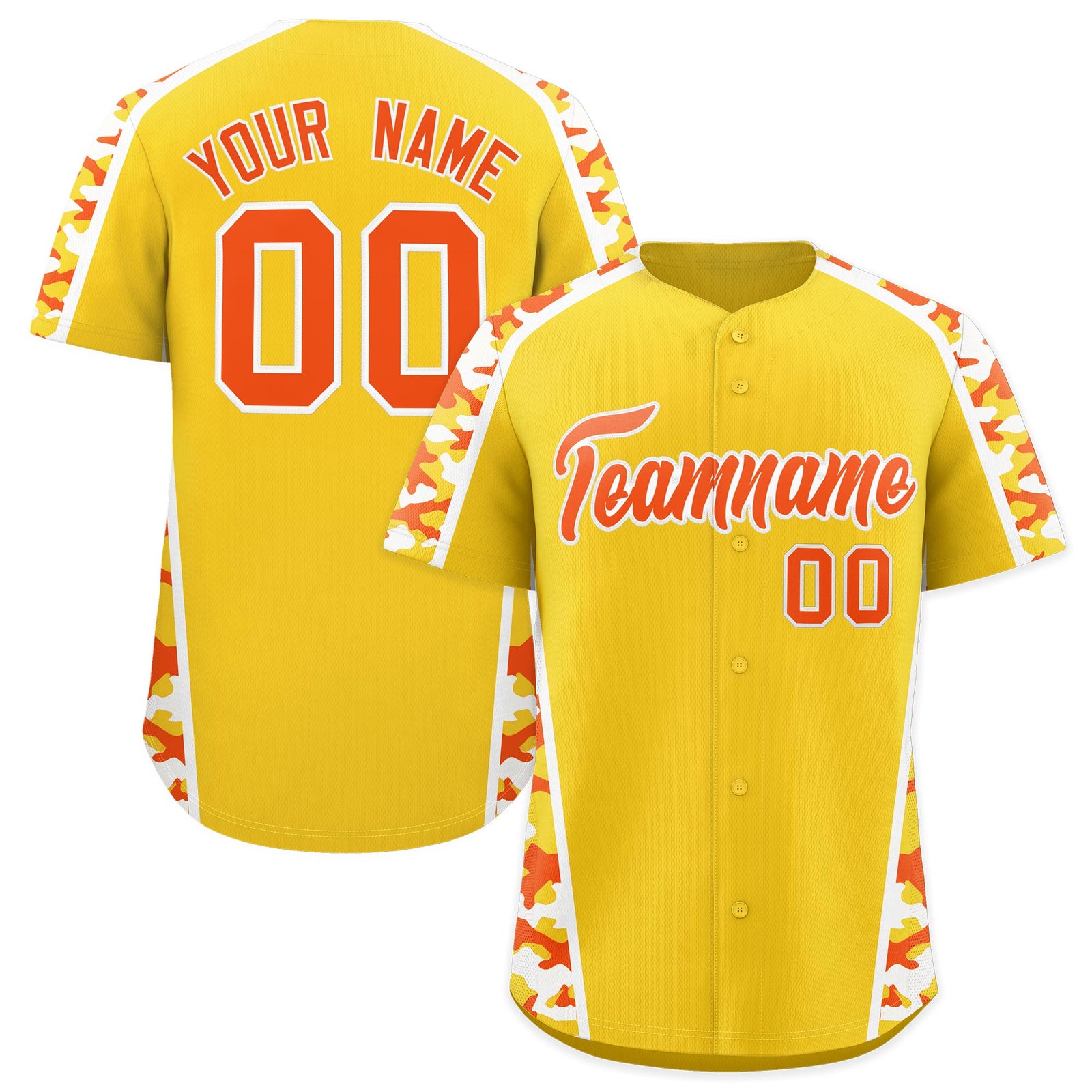 Custom Yellow Orange Side Camo Style Personalization Baseball Jersey| KXKSHOP