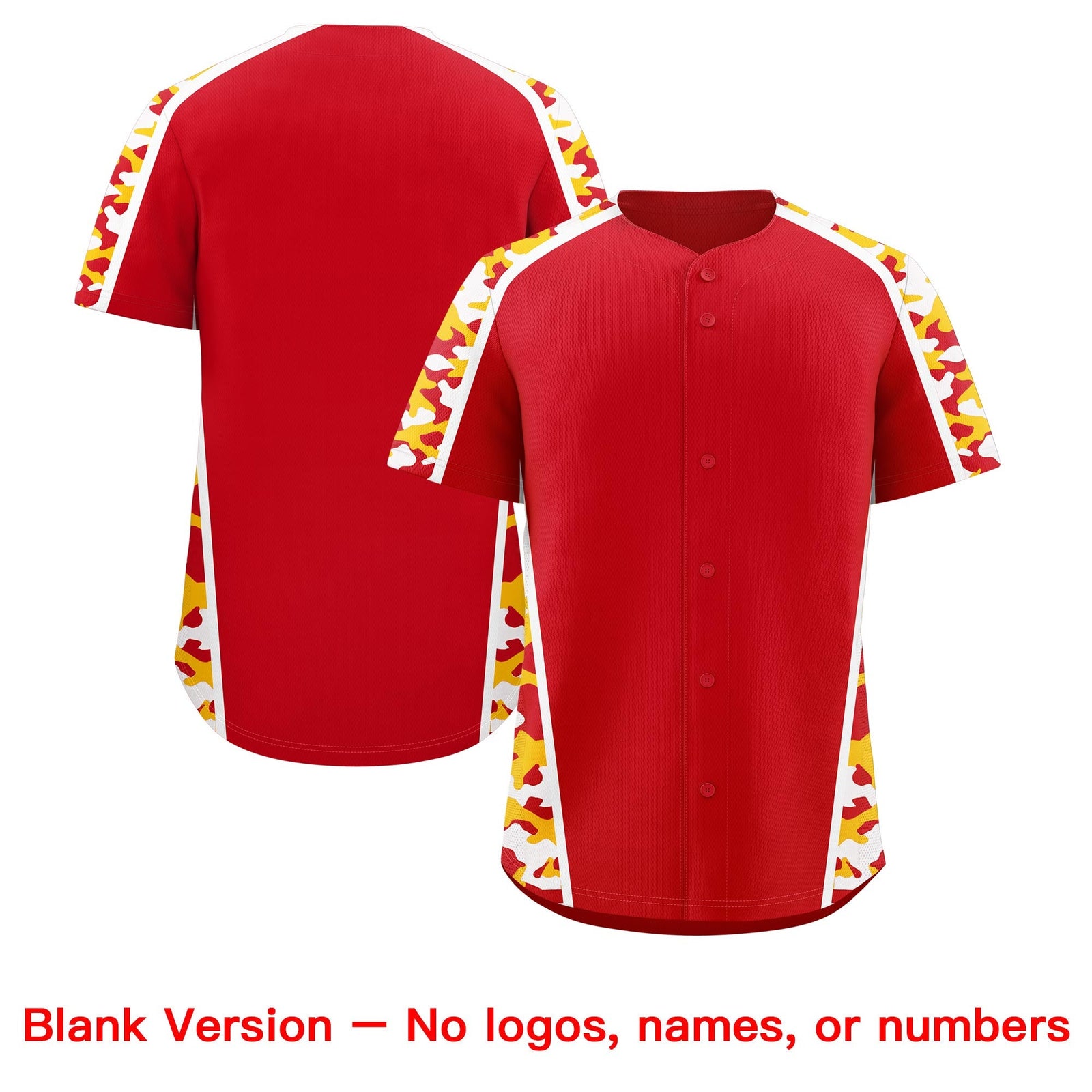 Custom Red Yellow Side Camo Style Personalization Baseball Jersey| KXKSHOP