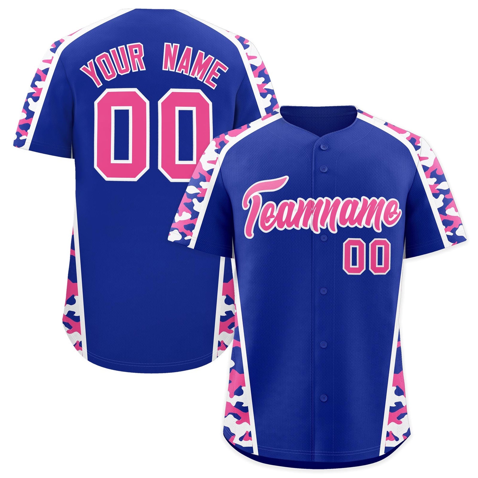 Custom Royal Blue Pink Side Camo Style Personalization Baseball Jersey| KXKSHOP