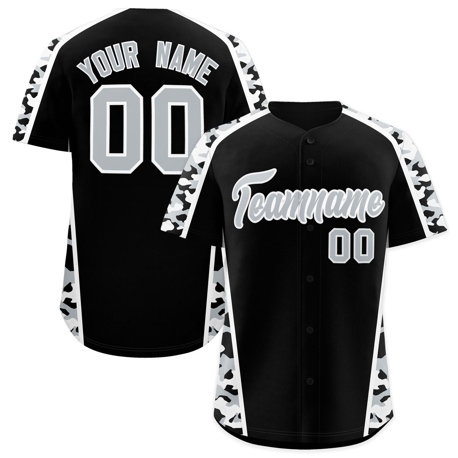 Custom Black Silver Side Camo Style Personalization Baseball Jersey| KXKSHOP