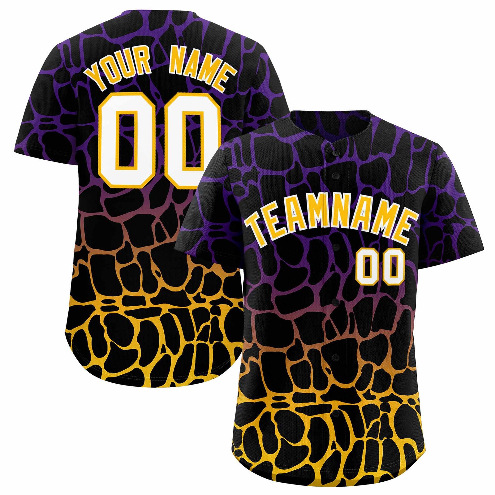 Custom Purple Gold Giraffe Graffiti Pattern Authentic Baseball Jersey