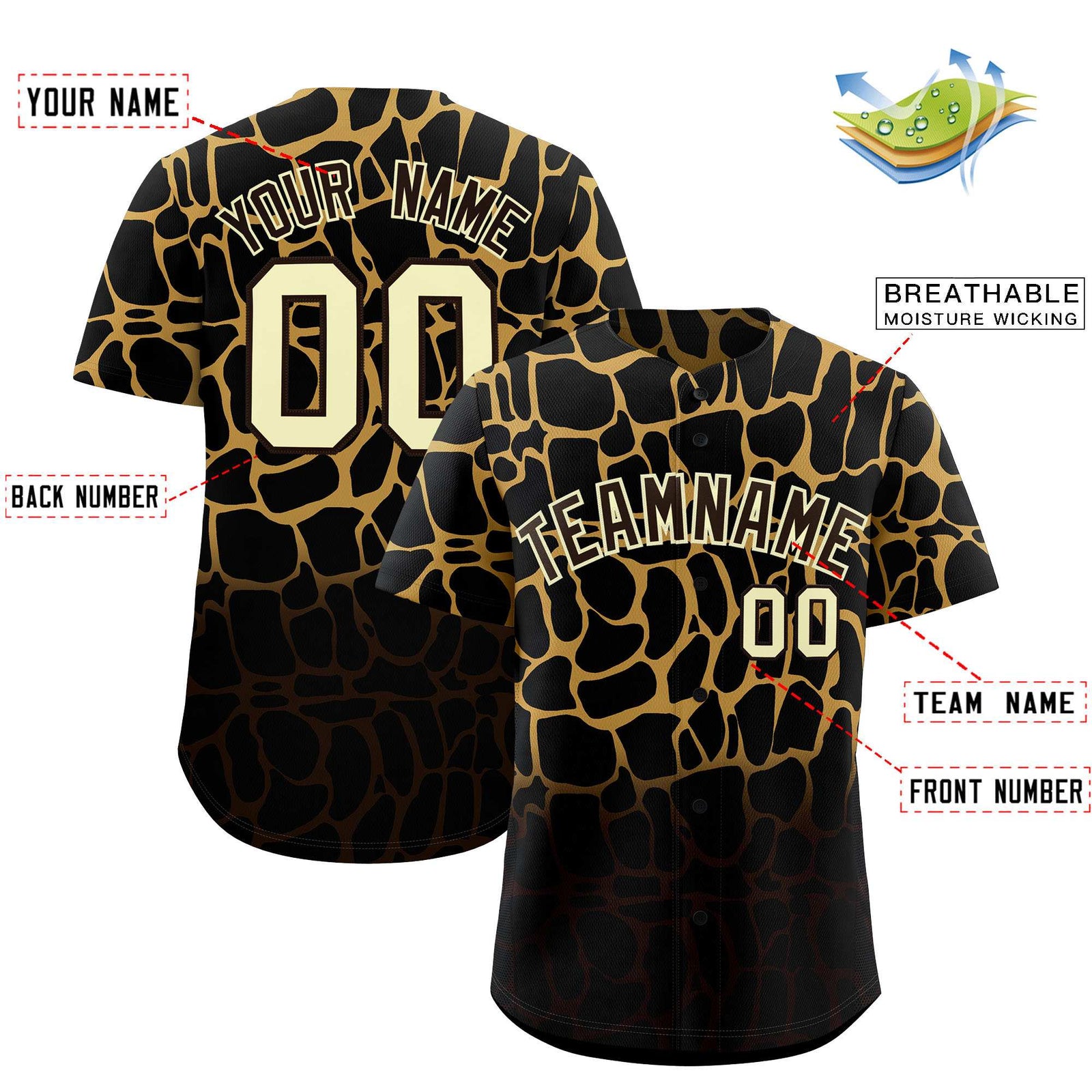 Custom Old Gold Brown Giraffe Graffiti Pattern Authentic Baseball Jersey