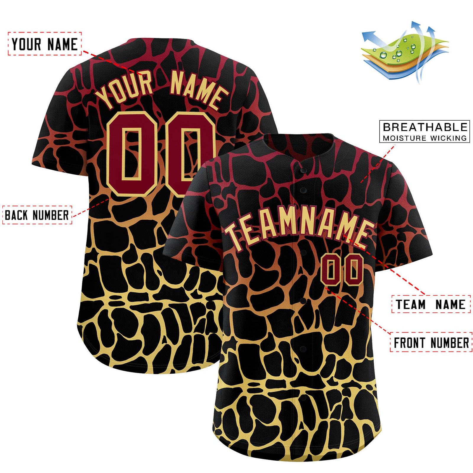 Custom Crimson Khaki Giraffe Graffiti Pattern Authentic Baseball Jersey
