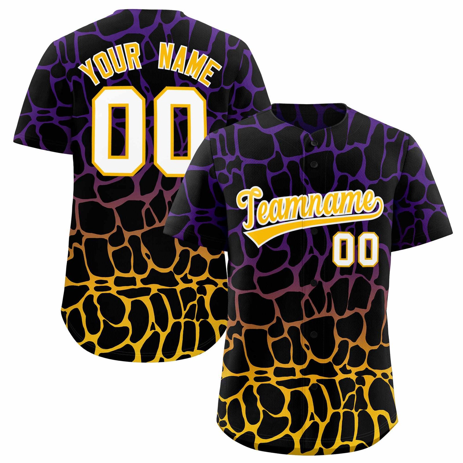 Custom Purple Gold Giraffe Graffiti Pattern Authentic Baseball Jersey