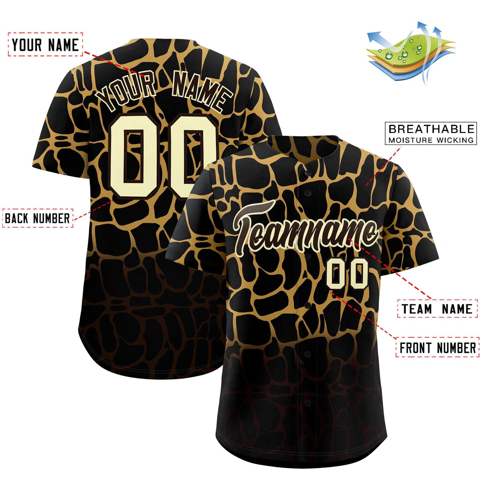 Custom Old Gold Brown Giraffe Graffiti Pattern Authentic Baseball Jersey