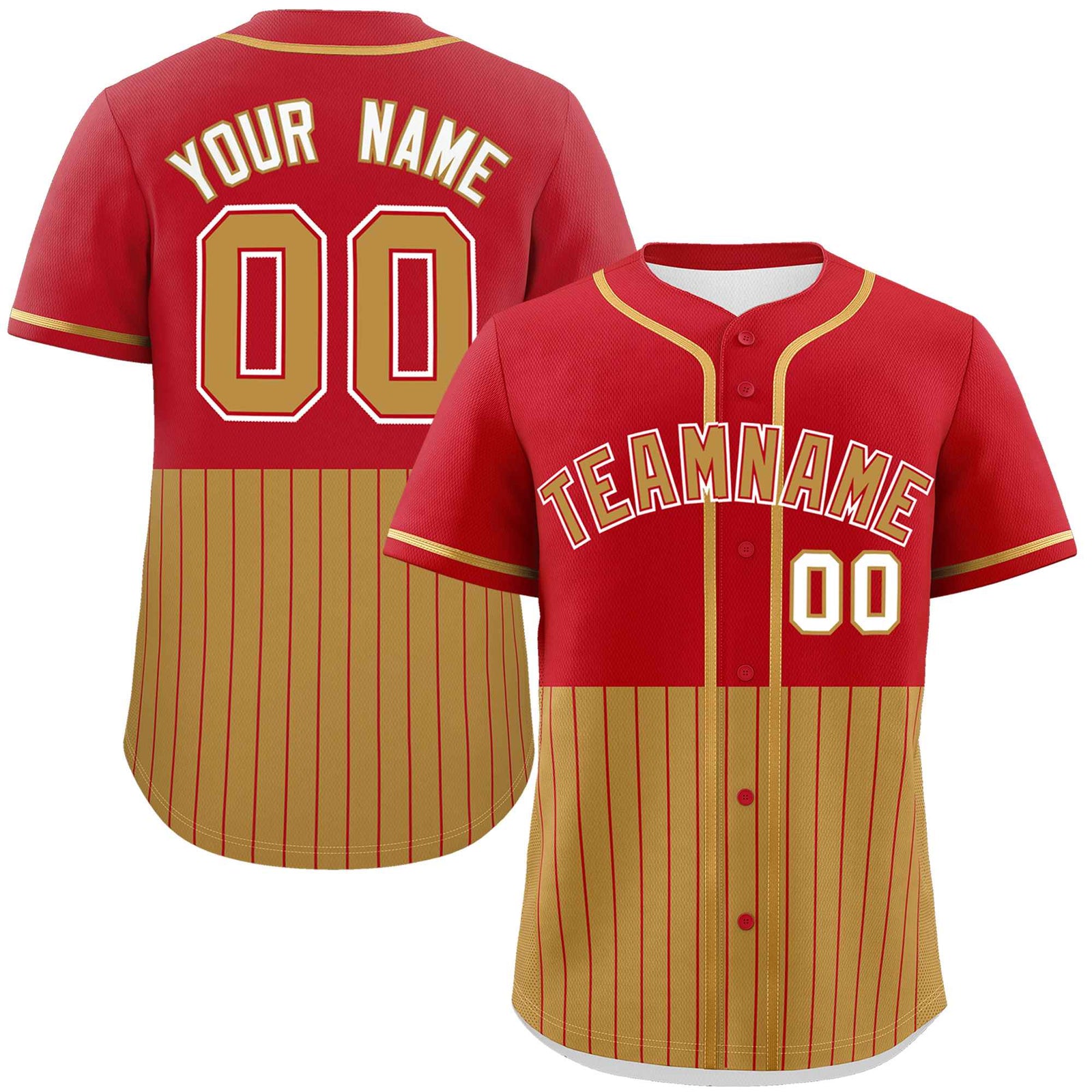 Custom Red Old Gold Personalized Half Stripe Design Authentic Baseball Jersey