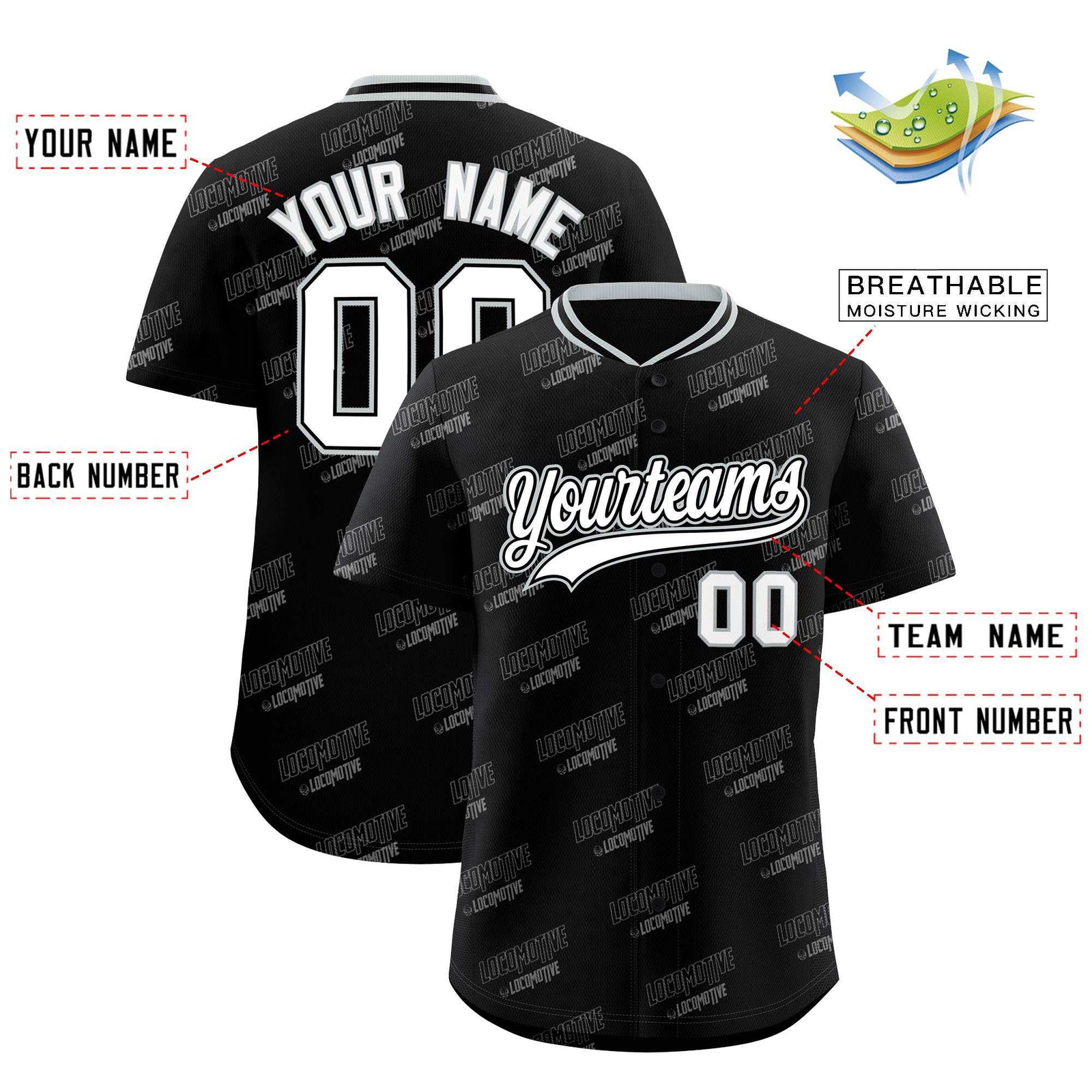 Custom Black Silver Full Button Text Graffiti Pattern Authentic Baseball Jersey