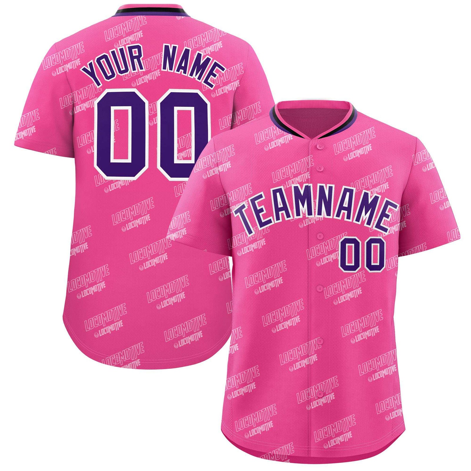 Custom Pink Purple Full Button Text Graffiti Pattern Authentic Baseball Jersey