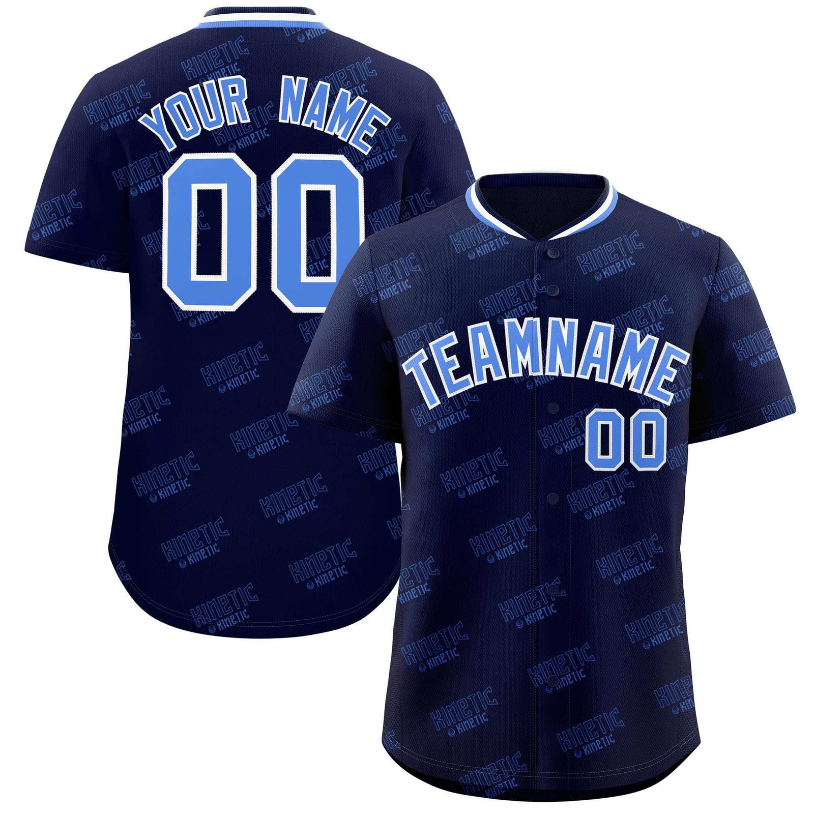 Custom Navy Powder Blue Full Button Text Graffiti Pattern Authentic Baseball Jersey