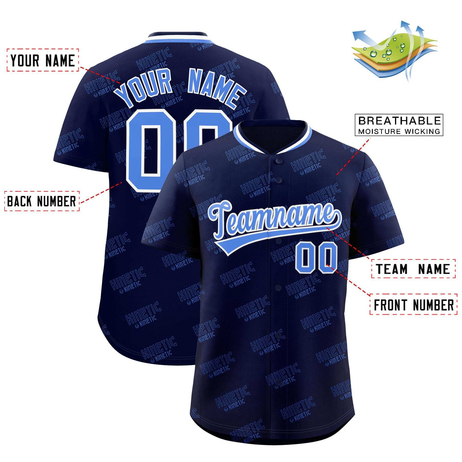 Custom Navy Powder Blue Full Button Text Graffiti Pattern Authentic Baseball Jersey