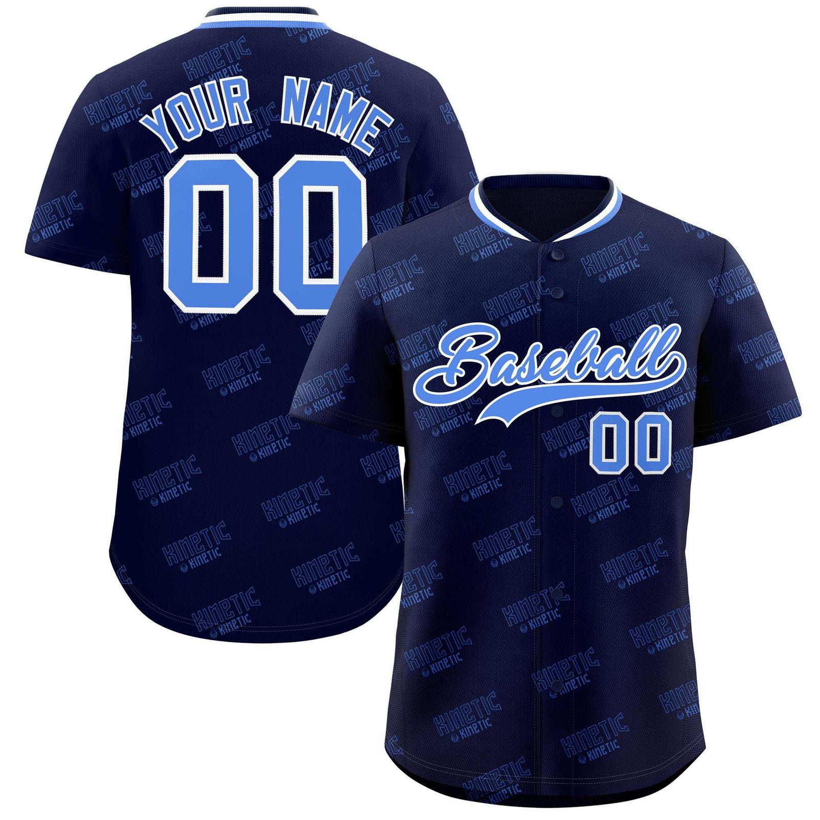 Custom Navy Powder Blue Full Button Text Graffiti Pattern Authentic Baseball Jersey