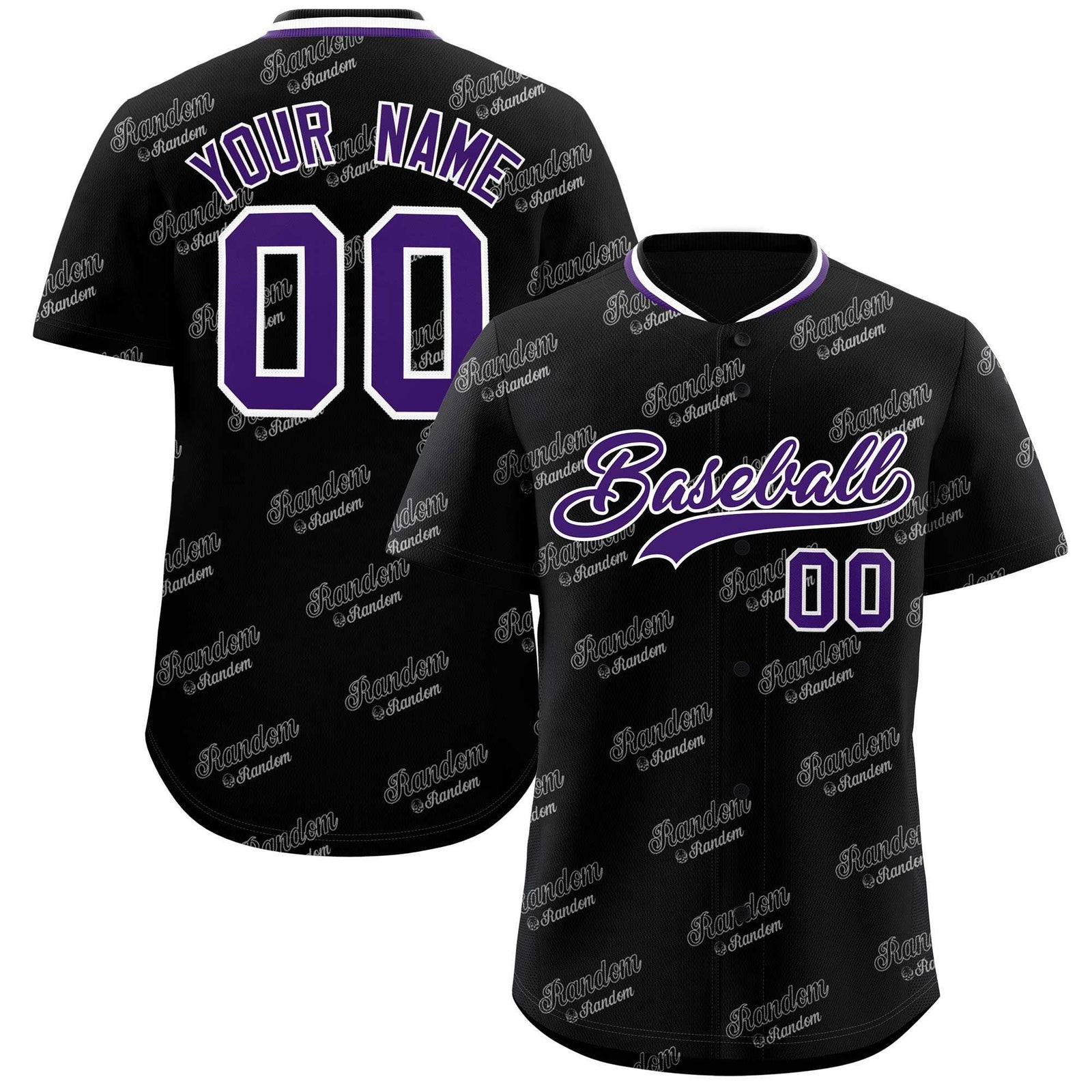 Custom Black Purple Full Button Text Graffiti Pattern Authentic Baseball Jersey