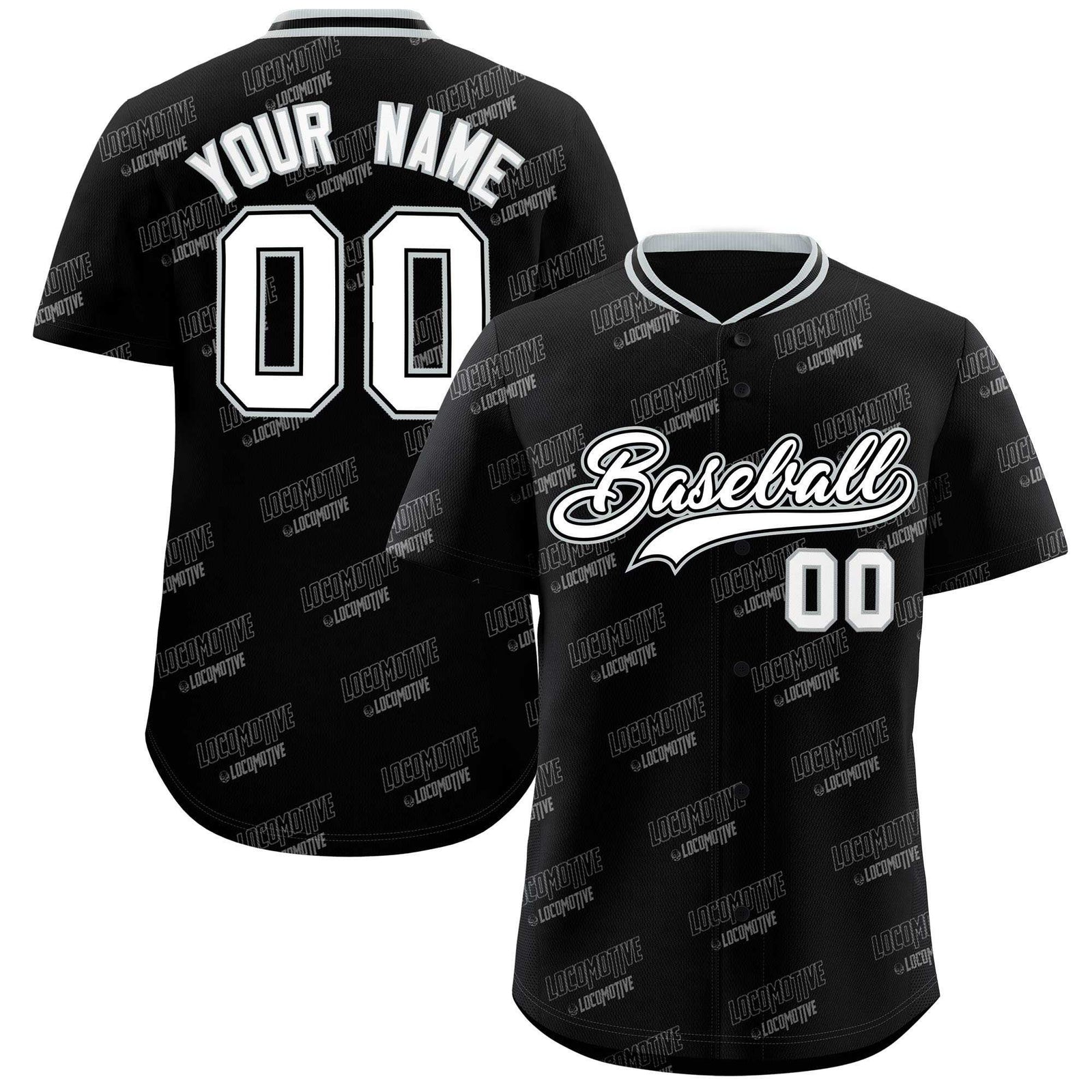 Custom Black Silver Full Button Text Graffiti Pattern Authentic Baseball Jersey